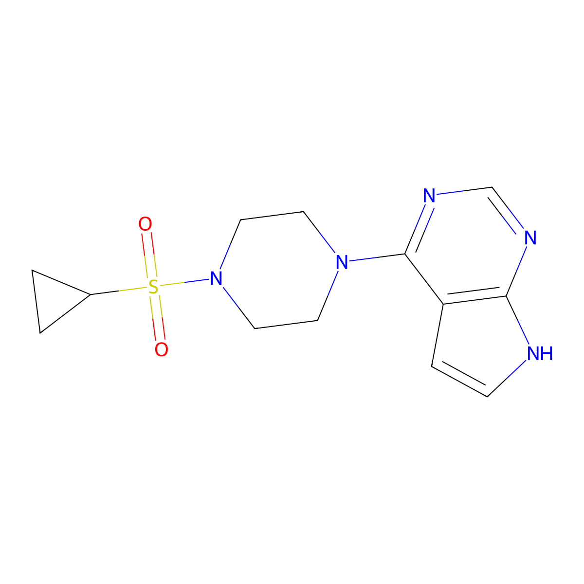 1-(cyclopropanesulfonyl)-4-{7H-pyrrolo[2,3-d]pyrimidin-4-yl}piperazine molecular structure, CAS 2741945-40-2