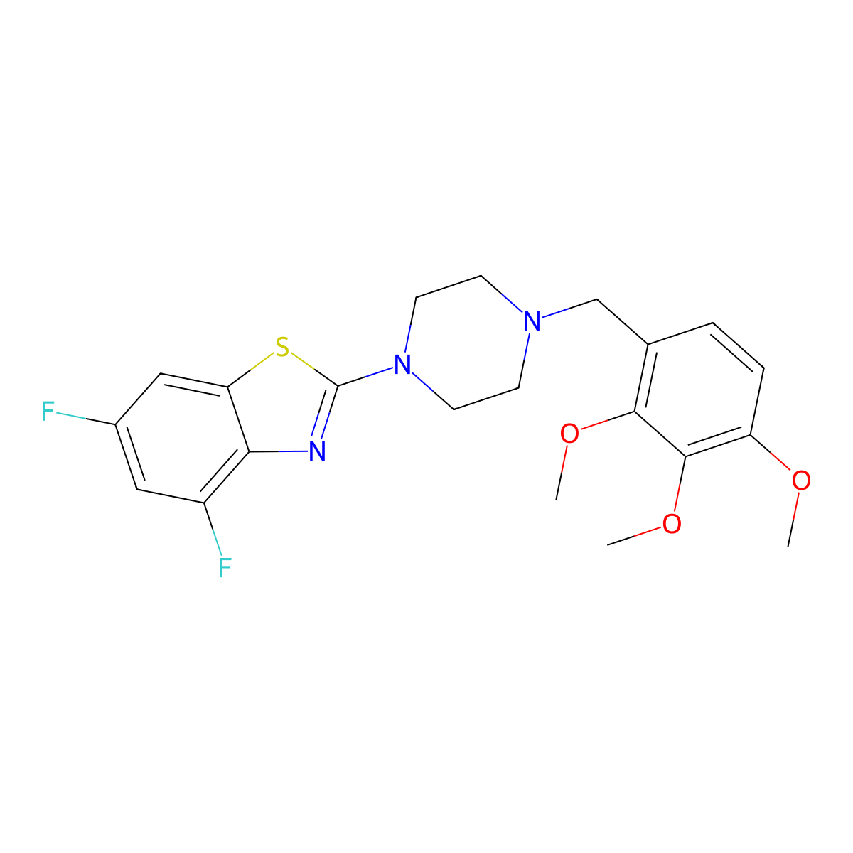 4,6-Difluoro-2-{4-[(2,3,4-trimethoxyphenyl)methyl]piperazin-1-yl}-1,3-benzothiazole molecular structure, CAS 2741945-46-8
