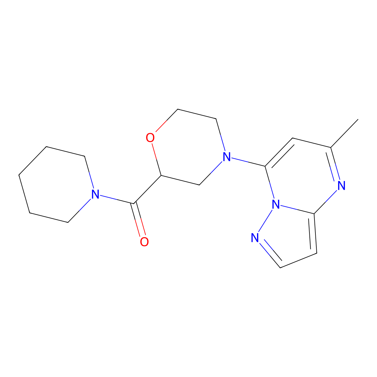 4-{5-Methylpyrazolo[1,5-a]pyrimidin-7-yl}-2-(piperidine-1-carbonyl)morpholine molecular structure, CAS 2741945-47-9