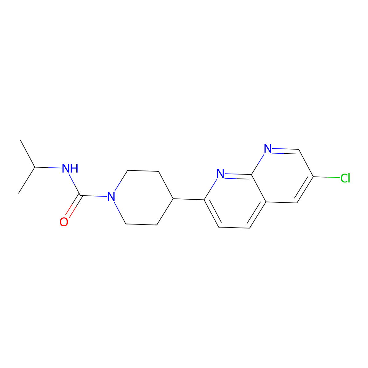 4-(6-chloro-1,8-naphthyridin-2-yl)-N-(propan-2-yl)piperidine-1-carboxamide molecular structure, CAS 2741945-48-0