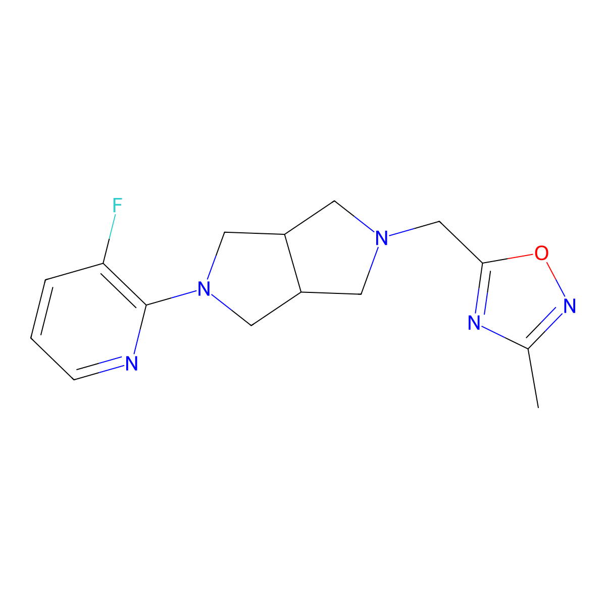 3-Fluoro-2-{5-[(3-methyl-1,2,4-oxadiazol-5-yl)methyl]-octahydropyrrolo[3,4-c]pyrrol-2-yl}pyridine molecular structure, CAS 2741945-49-1