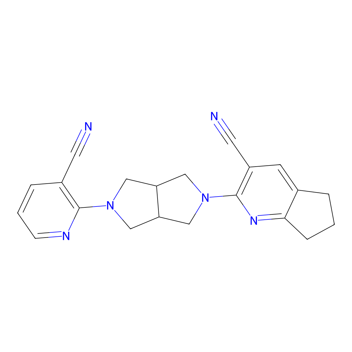 2-(5-{3-cyano-5H,6H,7H-cyclopenta[b]pyridin-2-yl}-octahydropyrrolo[3,4-c]pyrrol-2-yl)pyridine-3-carbonitrile molecular structure, CAS 2741945-51-5