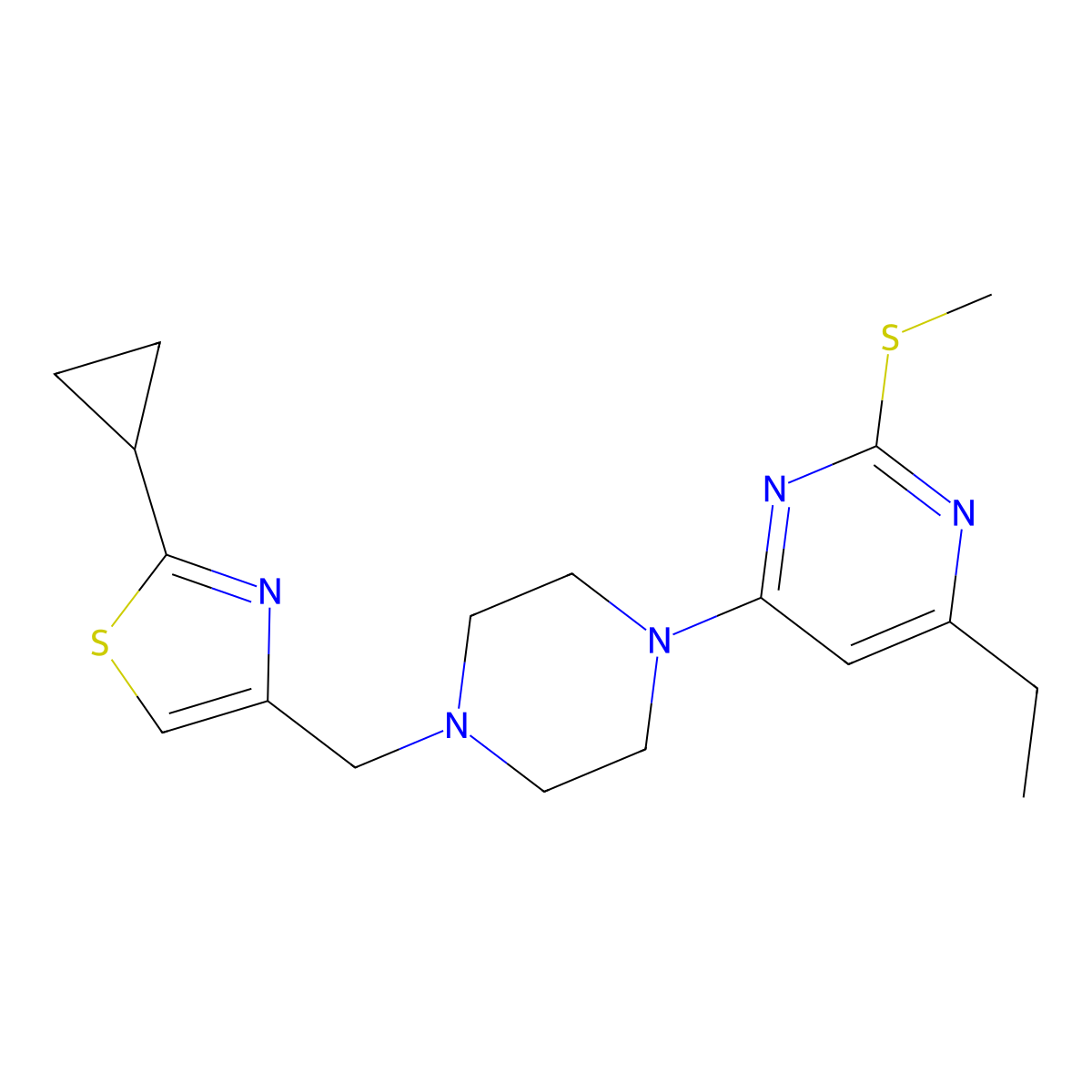 4-{4-[(2-Cyclopropyl-1,3-thiazol-4-yl)methyl]piperazin-1-yl}-6-ethyl-2-(methylsulfanyl)pyrimidine molecular structure, CAS 2741945-60-6