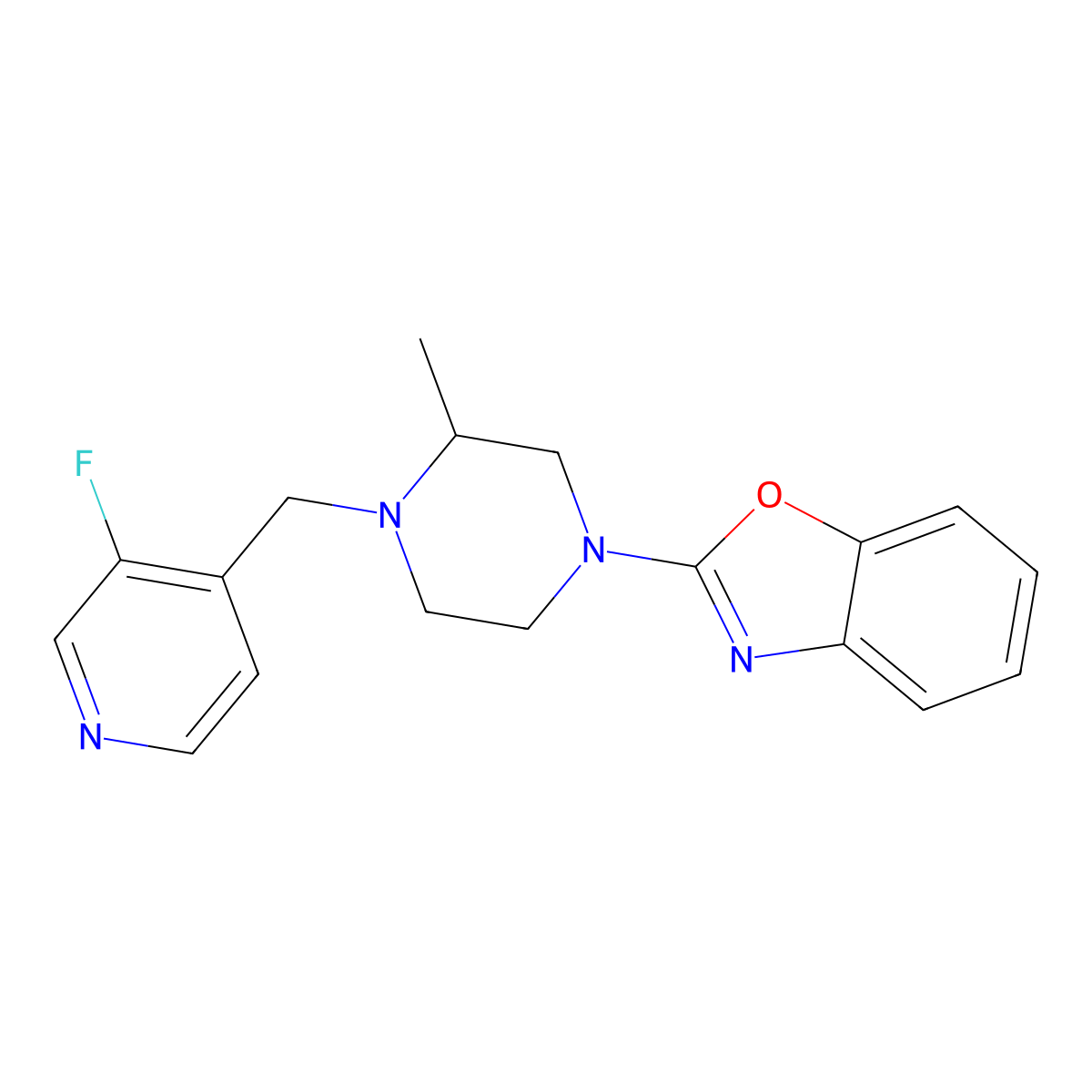 2-{4-[(3-Fluoropyridin-4-yl)methyl]-3-methylpiperazin-1-yl}-1,3-benzoxazole molecular structure, CAS 2741945-66-2