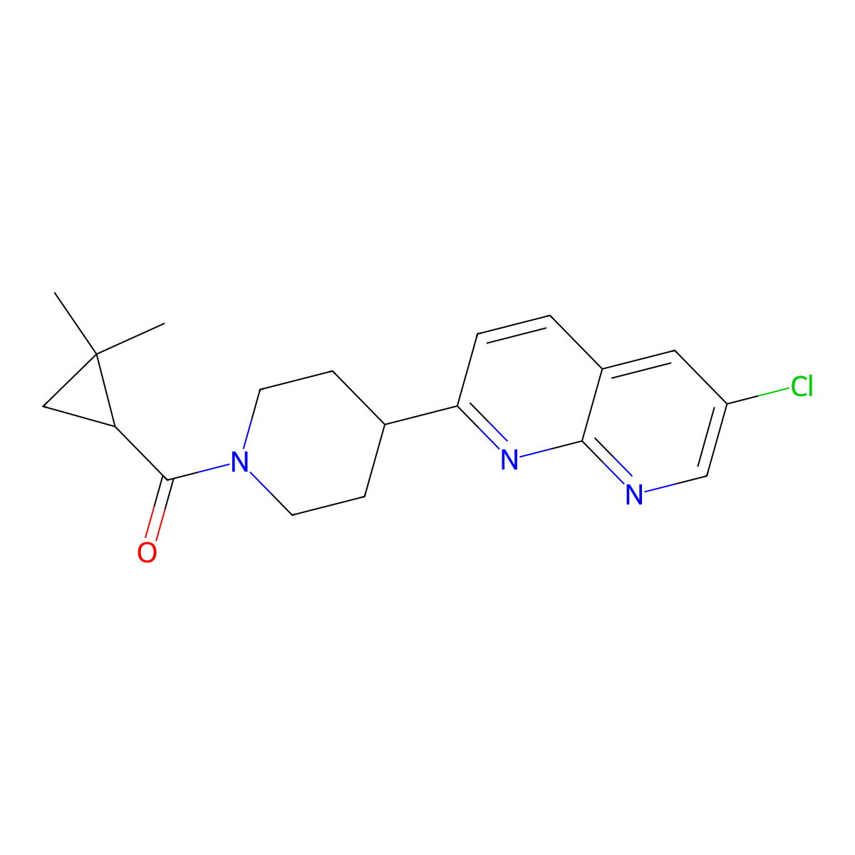 6-Chloro-2-[1-(2,2-dimethylcyclopropanecarbonyl)piperidin-4-yl]-1,8-naphthyridine molecular structure, CAS 2741945-68-4