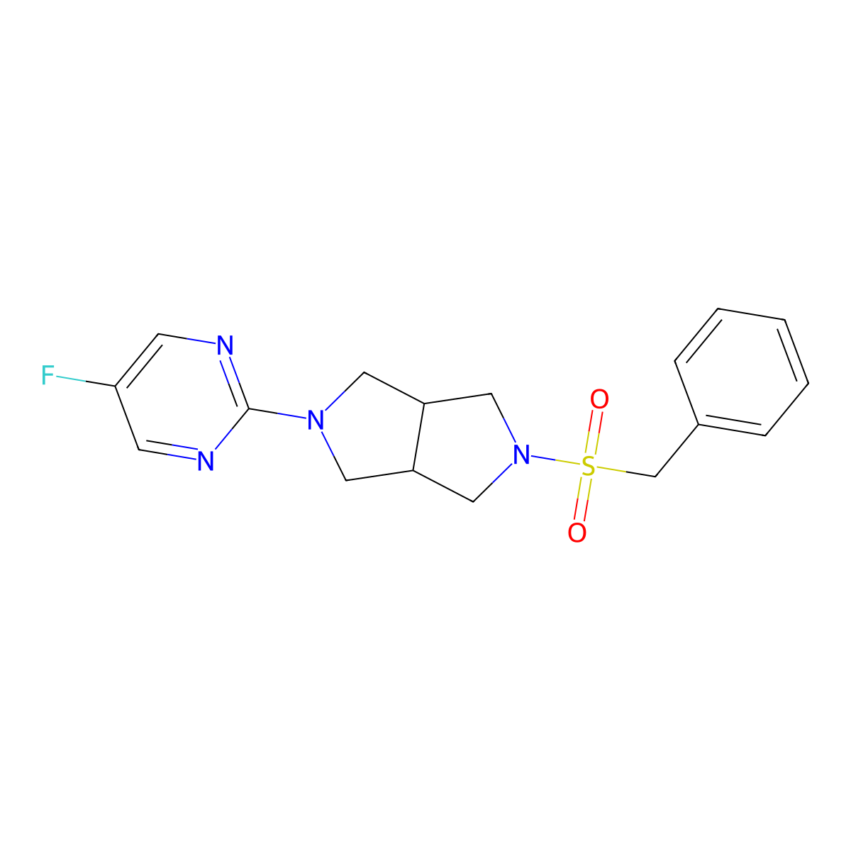 5-Fluoro-2-{5-phenylmethanesulfonyl-octahydropyrrolo[3,4-c]pyrrol-2-yl}pyrimidine molecular structure, CAS 2741945-75-3