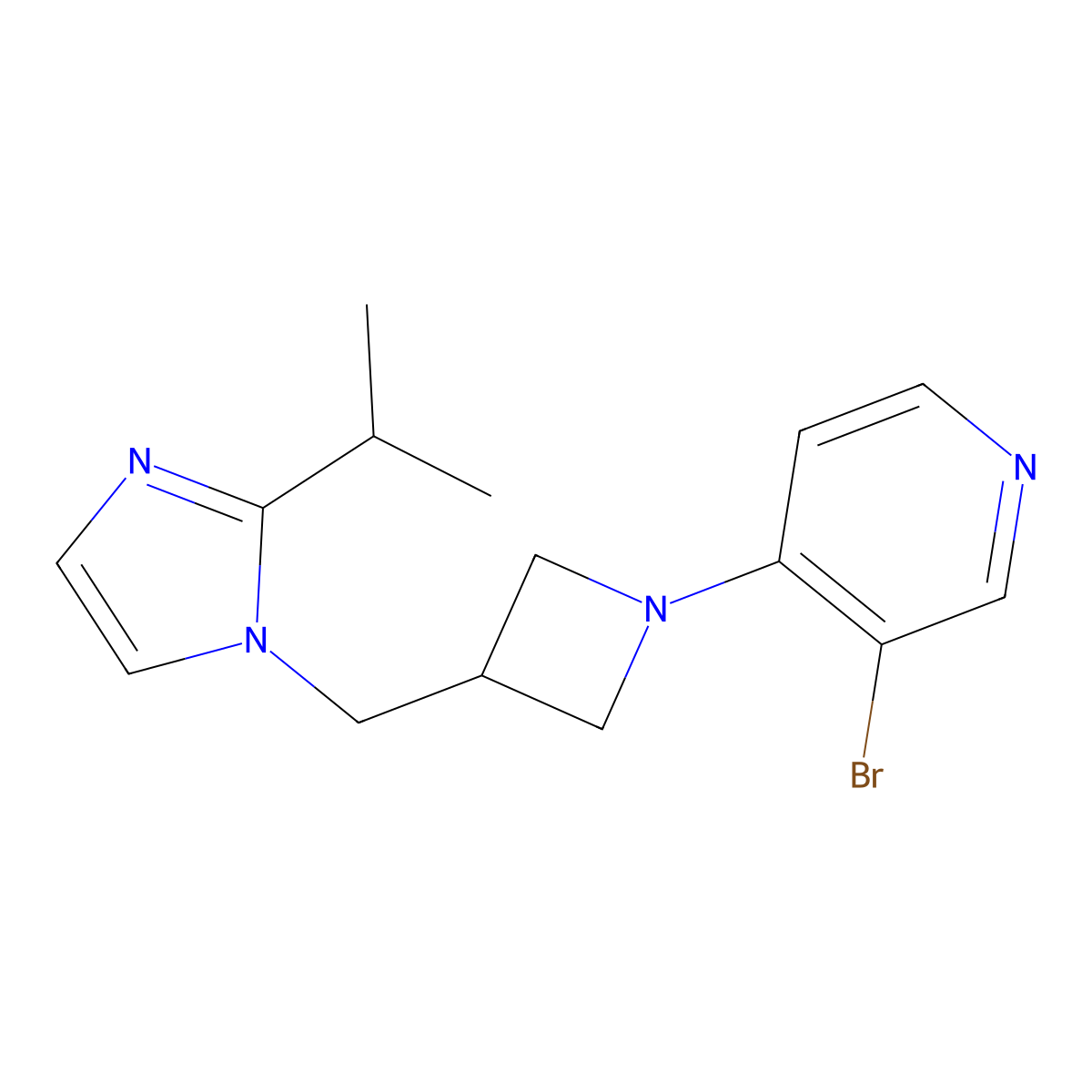 3-bromo-4-(3-{[2-(propan-2-yl)-1H-imidazol-1-yl]methyl}azetidin-1-yl)pyridine molecular structure, CAS 2741945-80-0