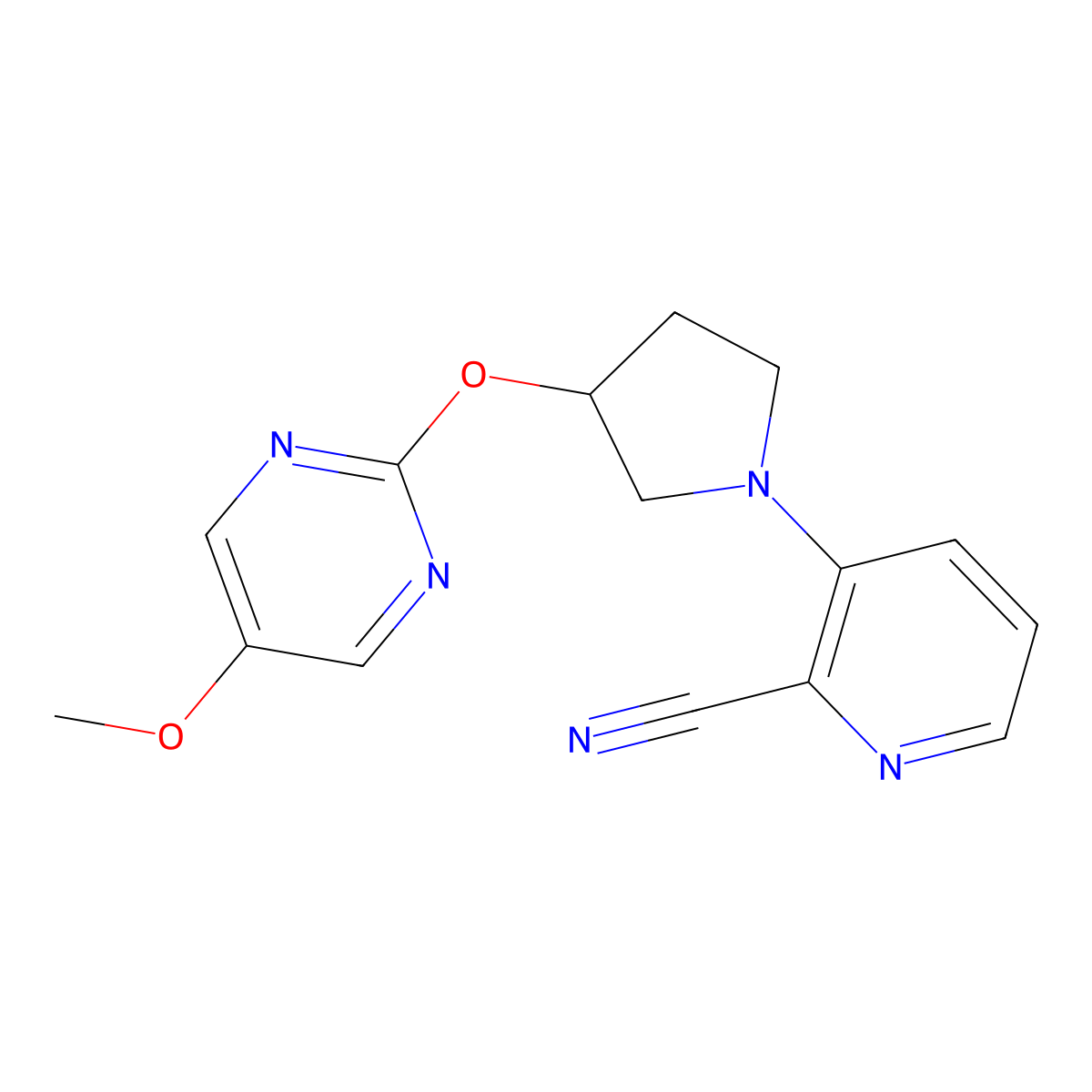 3-{3-[(5-Methoxypyrimidin-2-yl)oxy]pyrrolidin-1-yl}pyridine-2-carbonitrile molecular structure, CAS 2741945-83-3