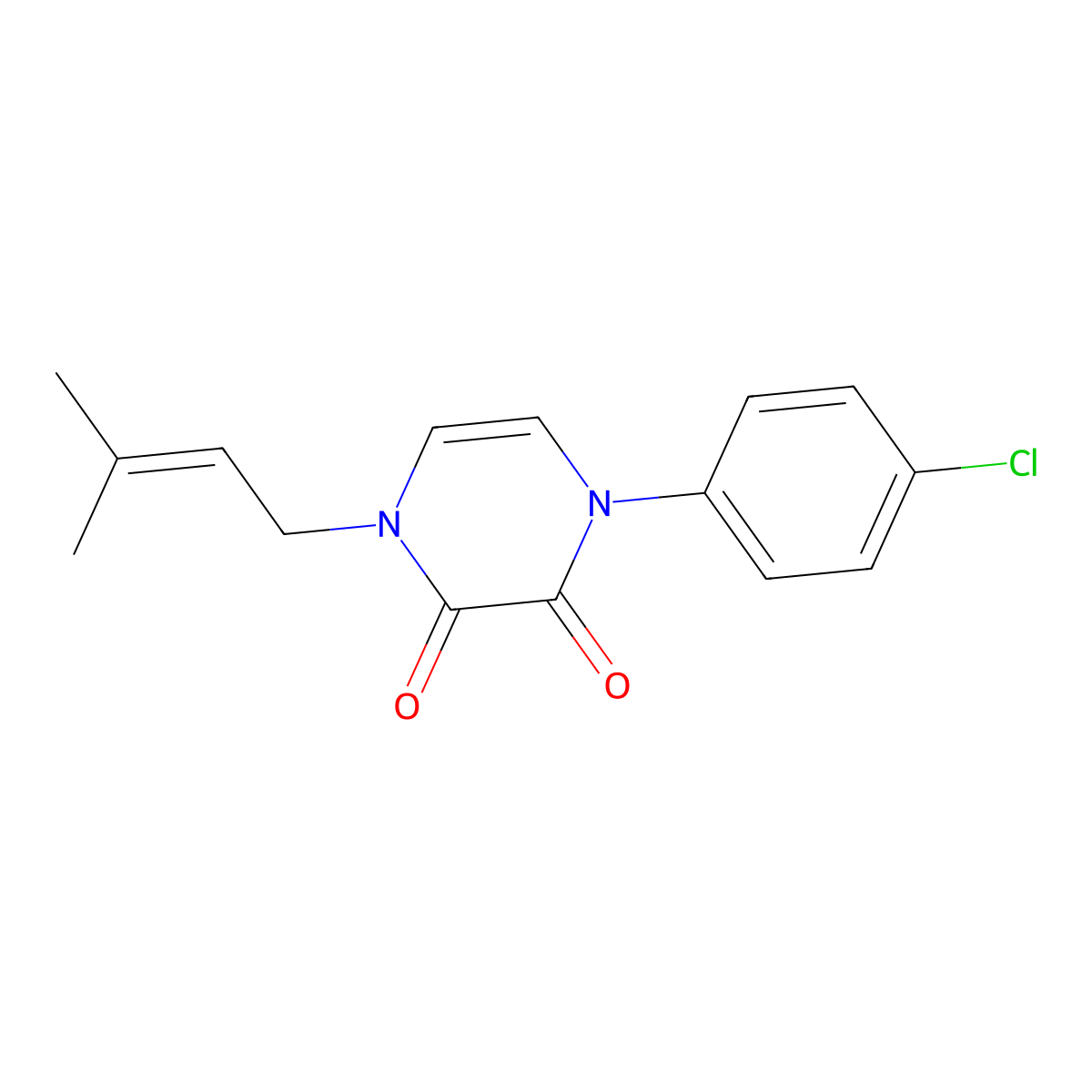 1-(4-Chlorophenyl)-4-(3-methylbut-2-en-1-yl)-1,2,3,4-tetrahydropyrazine-2,3-dione molecular structure, CAS 2741945-87-7