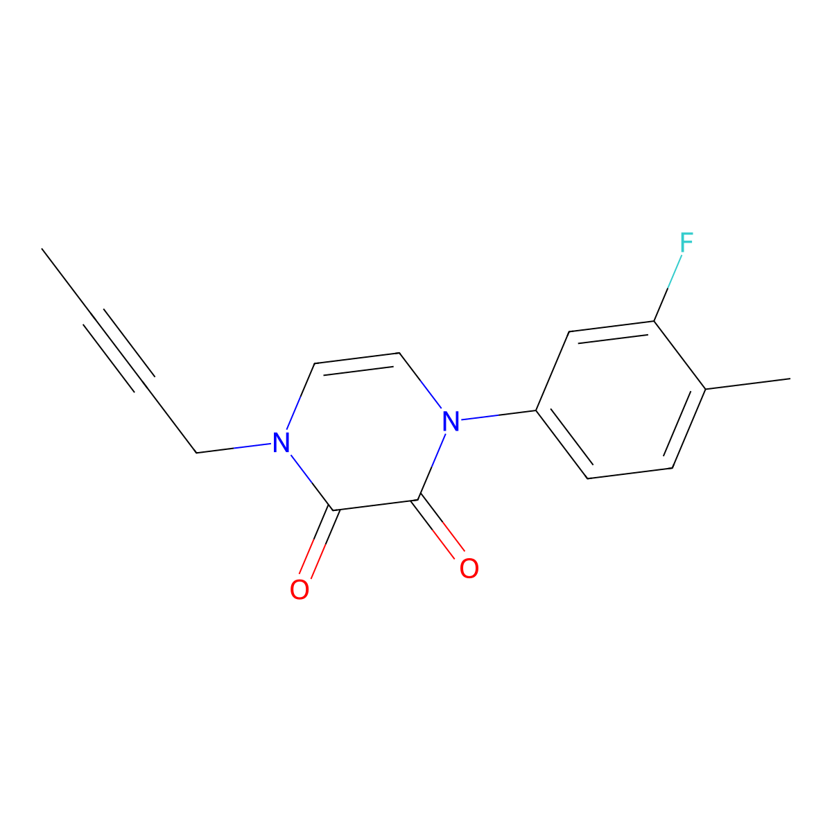 1-(But-2-yn-1-yl)-4-(3-fluoro-4-methylphenyl)-1,2,3,4-tetrahydropyrazine-2,3-dione molecular structure, CAS 2741945-89-9
