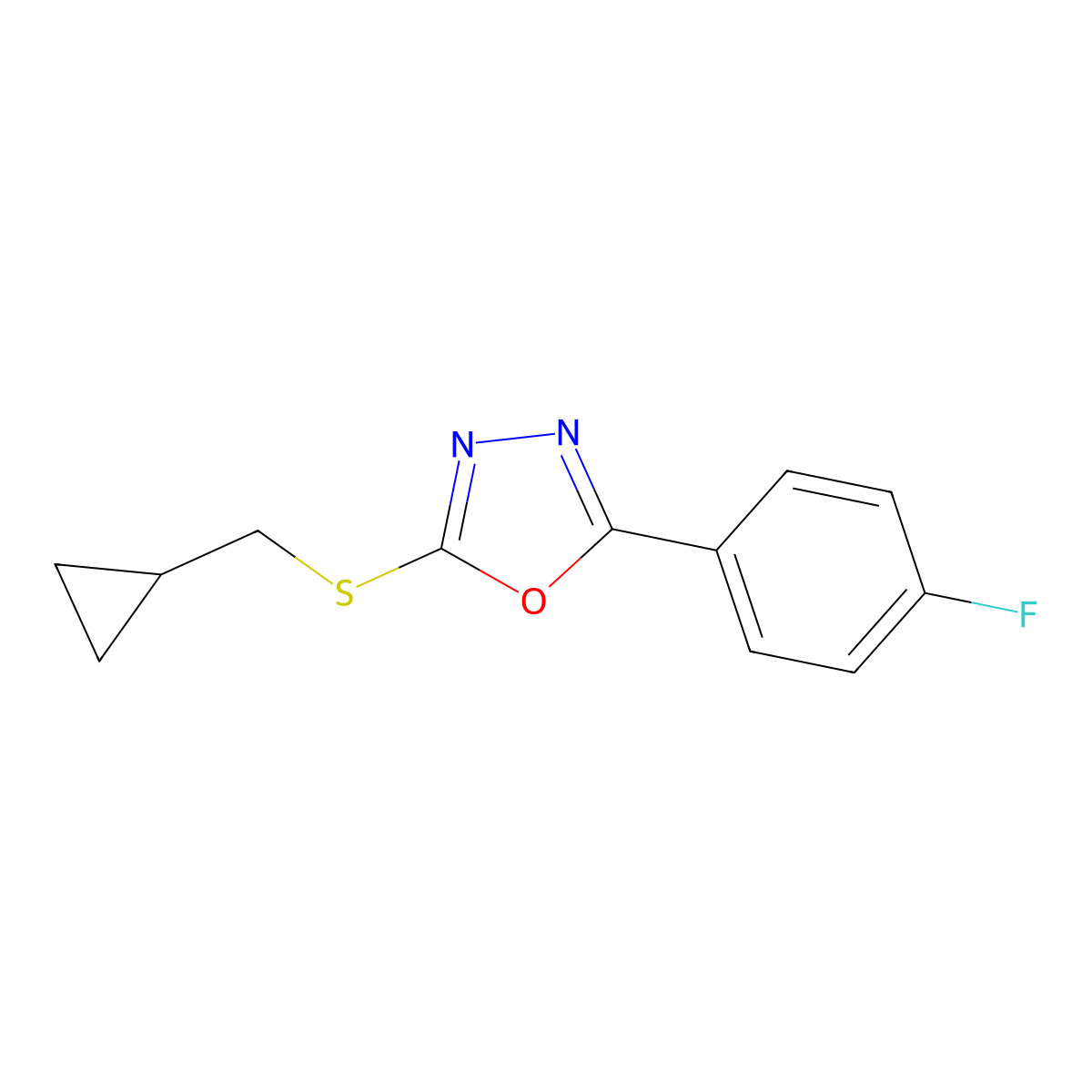 2-[(Cyclopropylmethyl)sulfanyl]-5-(4-fluorophenyl)-1,3,4-oxadiazole molecular structure, CAS 2741945-92-4