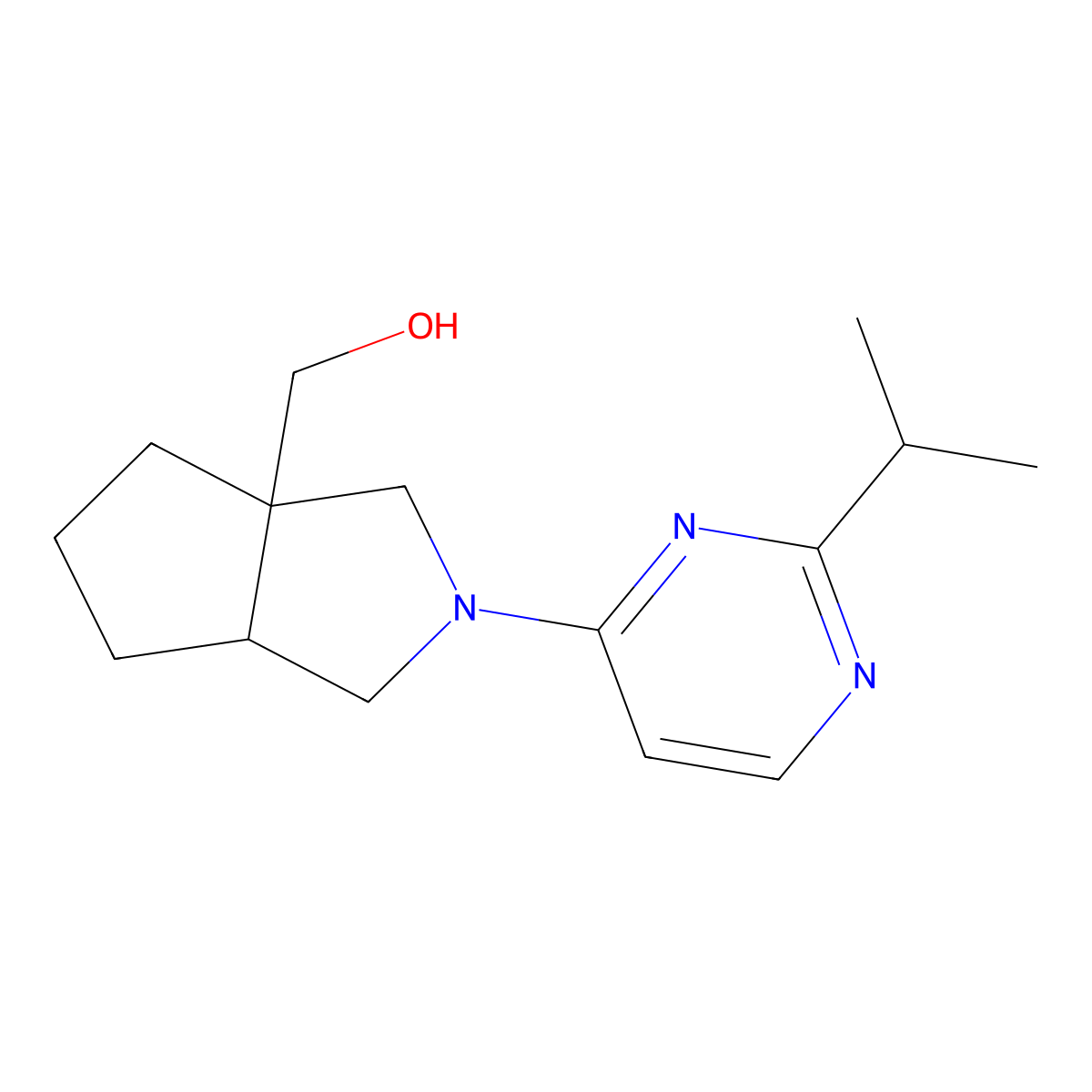 {2-[2-(Propan-2-yl)pyrimidin-4-yl]-octahydrocyclopenta[c]pyrrol-3a-yl}methanol molecular structure, CAS 2741946-01-8