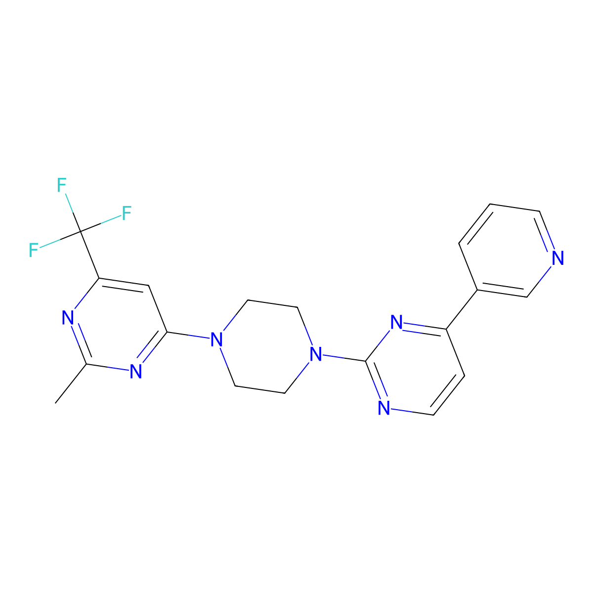 2-Methyl-4-{4-[4-(pyridin-3-yl)pyrimidin-2-yl]piperazin-1-yl}-6-(trifluoromethyl)pyrimidine molecular structure, CAS 2741946-08-5