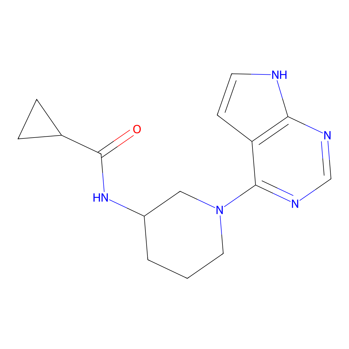 N-(1-{7H-pyrrolo[2,3-d]pyrimidin-4-yl}piperidin-3-yl)cyclopropanecarboxamide molecular structure, CAS 2741946-09-6