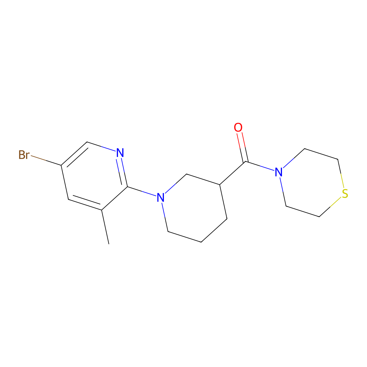 4-[1-(5-Bromo-3-methylpyridin-2-yl)piperidine-3-carbonyl]thiomorpholine molecular structure, CAS 2741947-53-3