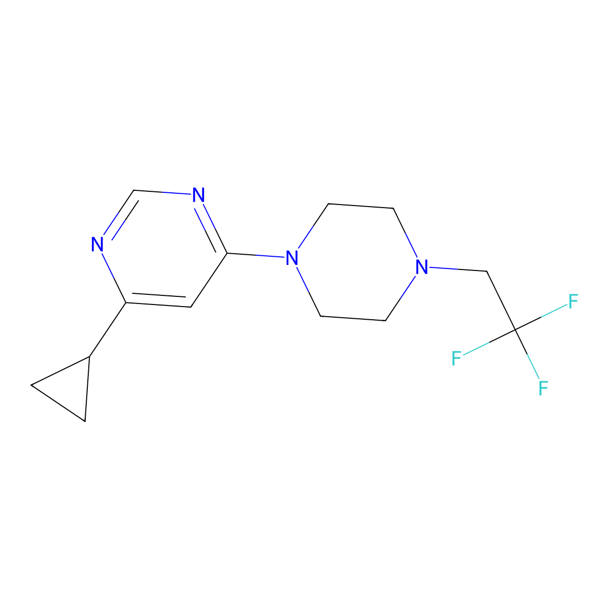4-Cyclopropyl-6-[4-(2,2,2-trifluoroethyl)piperazin-1-yl]pyrimidine molecular structure, CAS 2741947-56-6