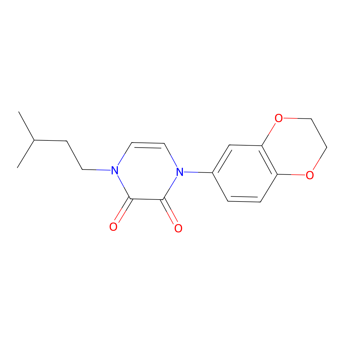 1-(2,3-Dihydro-1,4-benzodioxin-6-yl)-4-(3-methylbutyl)-1,2,3,4-tetrahydropyrazine-2,3-dione molecular structure, CAS 2741947-61-3