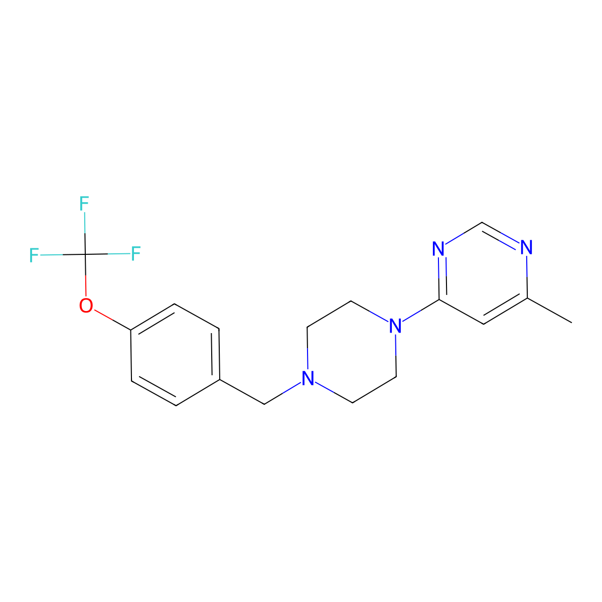 4-Methyl-6-(4-{[4-(trifluoromethoxy)phenyl]methyl}piperazin-1-yl)pyrimidine molecular structure, CAS 2741947-62-4