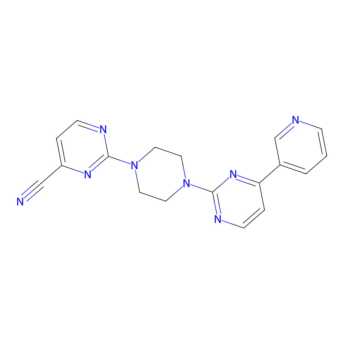 2-{4-[4-(Pyridin-3-yl)pyrimidin-2-yl]piperazin-1-yl}pyrimidine-4-carbonitrile molecular structure, CAS 2741947-64-6