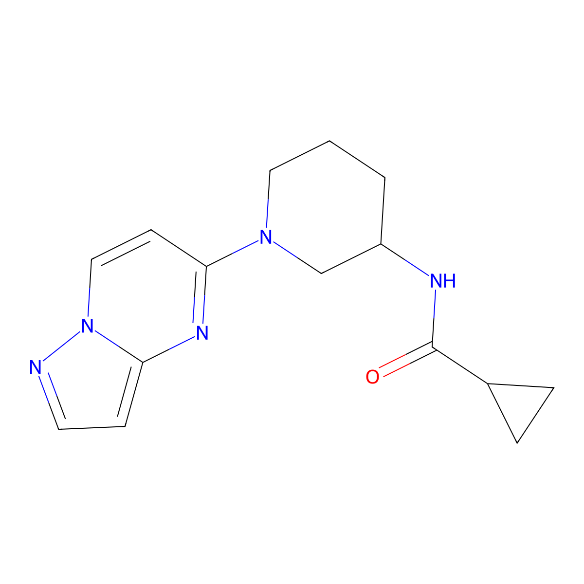 N-(1-{pyrazolo[1,5-a]pyrimidin-5-yl}piperidin-3-yl)cyclopropanecarboxamide molecular structure, CAS 2741947-76-0