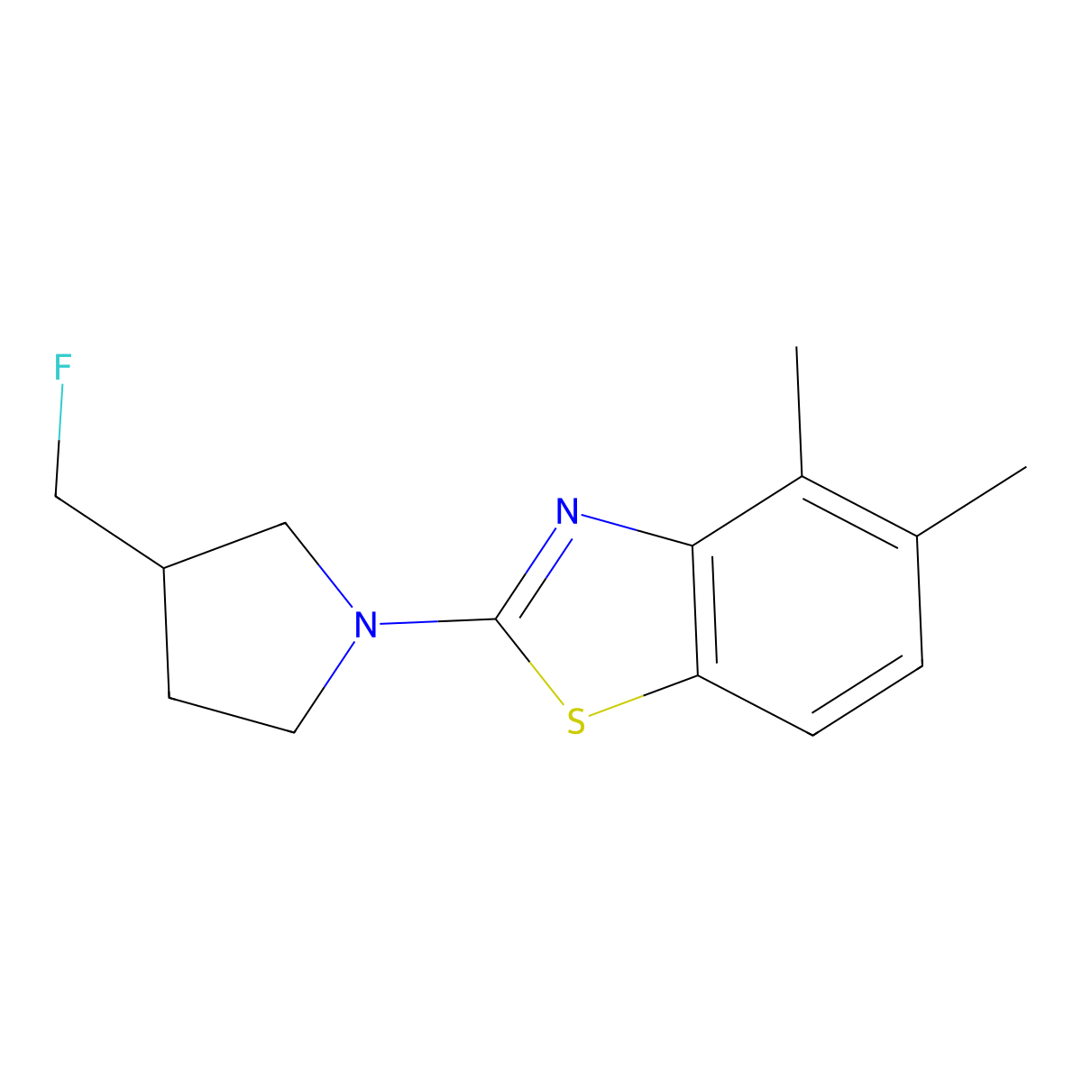 2-[3-(Fluoromethyl)pyrrolidin-1-yl]-4,5-dimethyl-1,3-benzothiazole molecular structure, CAS 2741947-83-9