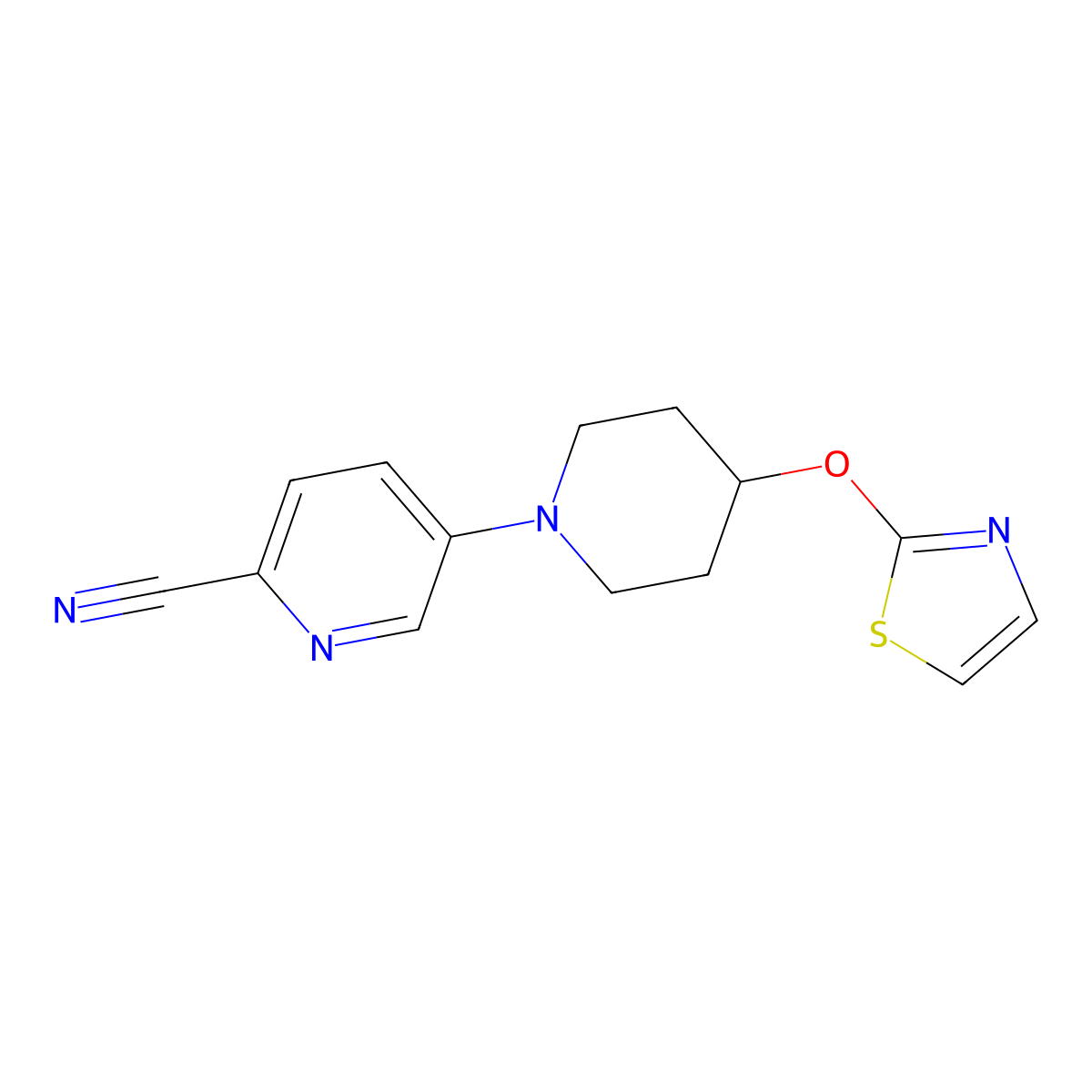 5-[4-(1,3-Thiazol-2-yloxy)piperidin-1-yl]pyridine-2-carbonitrile molecular structure, CAS 2741947-85-1