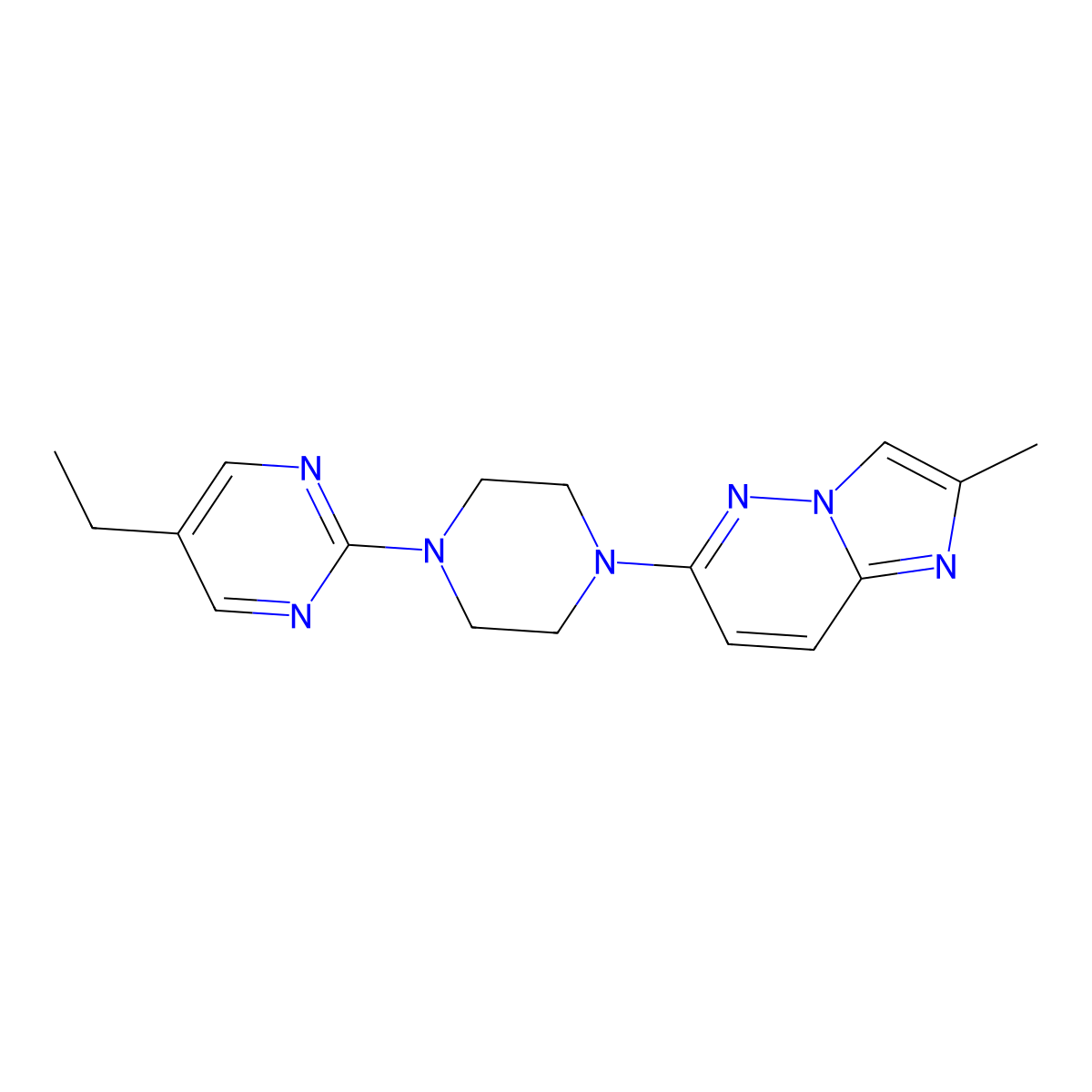 5-Ethyl-2-(4-{2-methylimidazo[1,2-b]pyridazin-6-yl}piperazin-1-yl)pyrimidine molecular structure, CAS 2741947-88-4