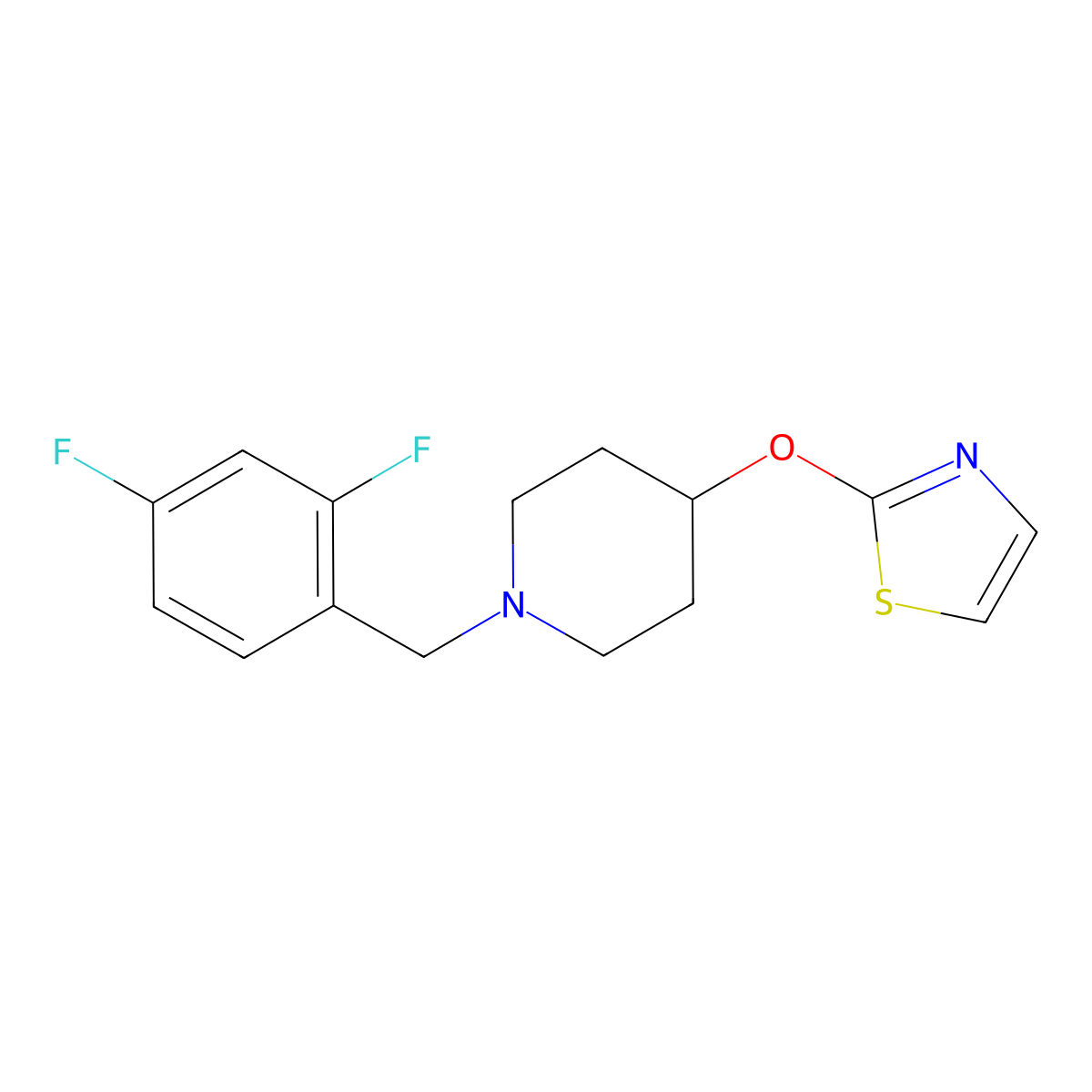 1-[(2,4-Difluorophenyl)methyl]-4-(1,3-thiazol-2-yloxy)piperidine molecular structure, CAS 2741947-99-7