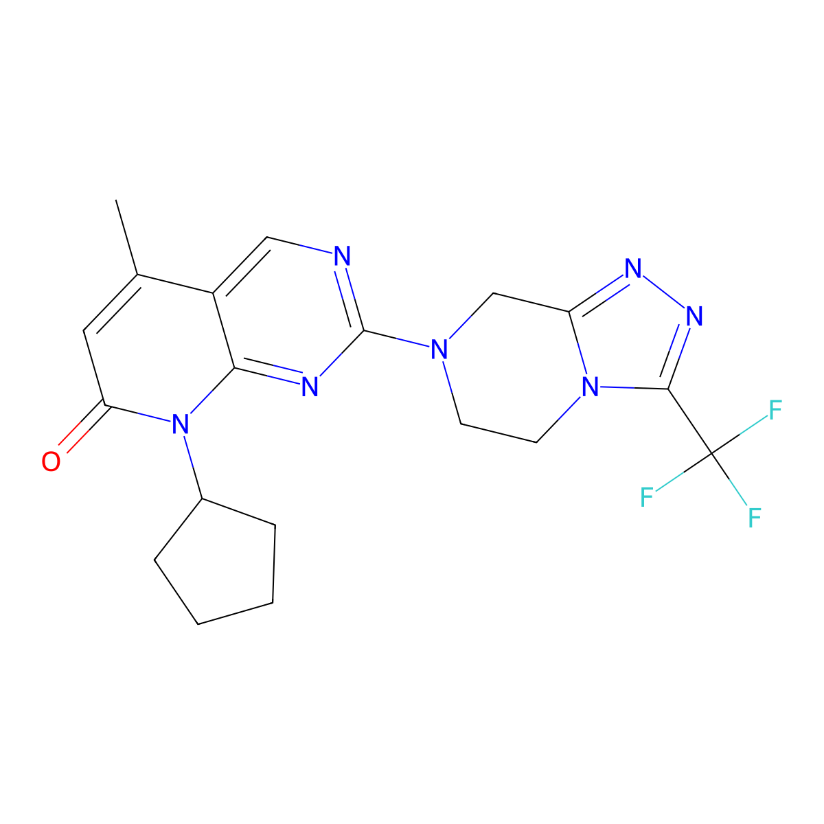 8-cyclopentyl-5-methyl-2-[3-(trifluoromethyl)-5H,6H,7H,8H-[1,2,4]triazolo[4,3-a]pyrazin-7-yl]-7H,8H-pyrido[2,3-d]pyrimidin-7-one molecular structure, CAS 2741948-02-5