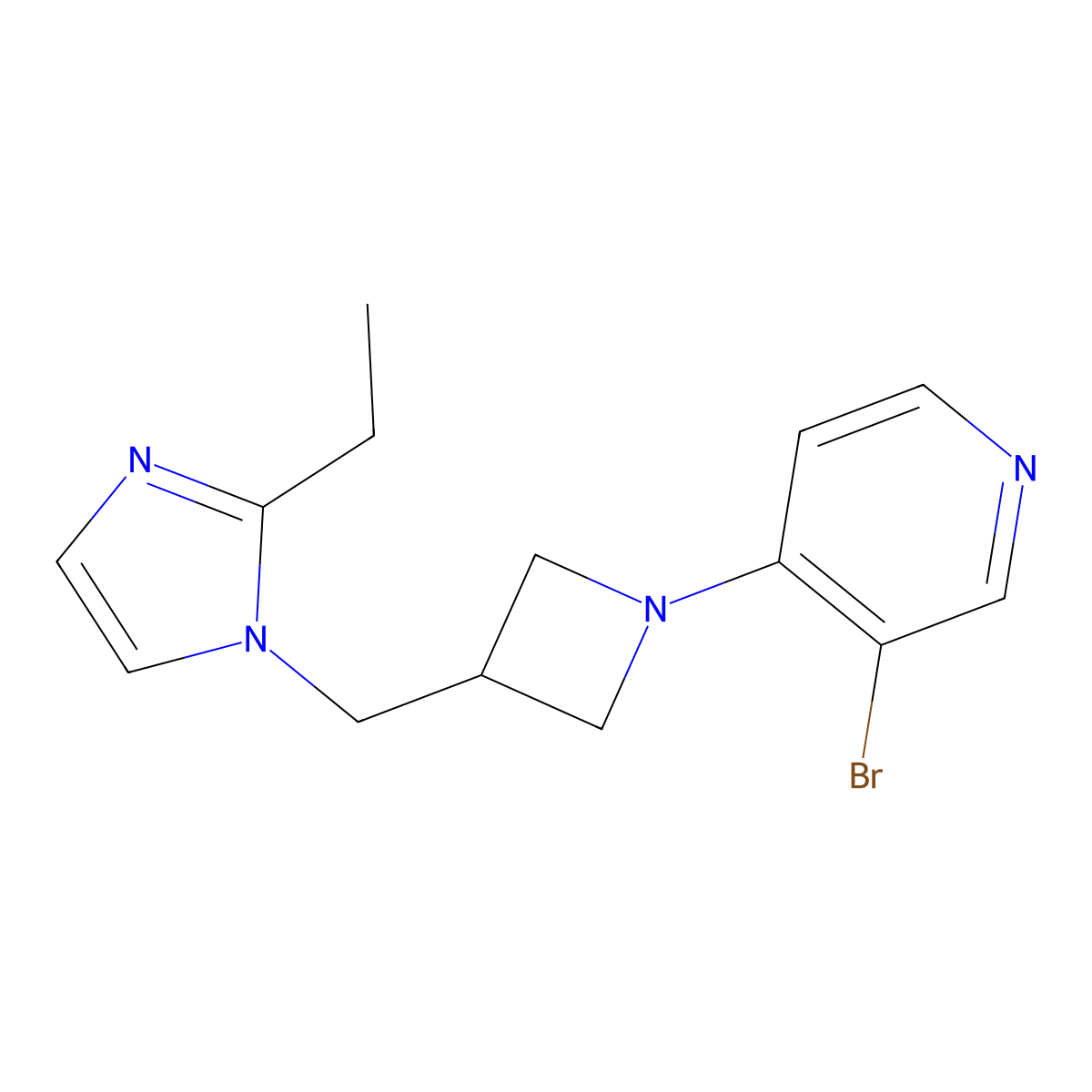 3-bromo-4-{3-[(2-ethyl-1H-imidazol-1-yl)methyl]azetidin-1-yl}pyridine molecular structure, CAS 2741948-03-6