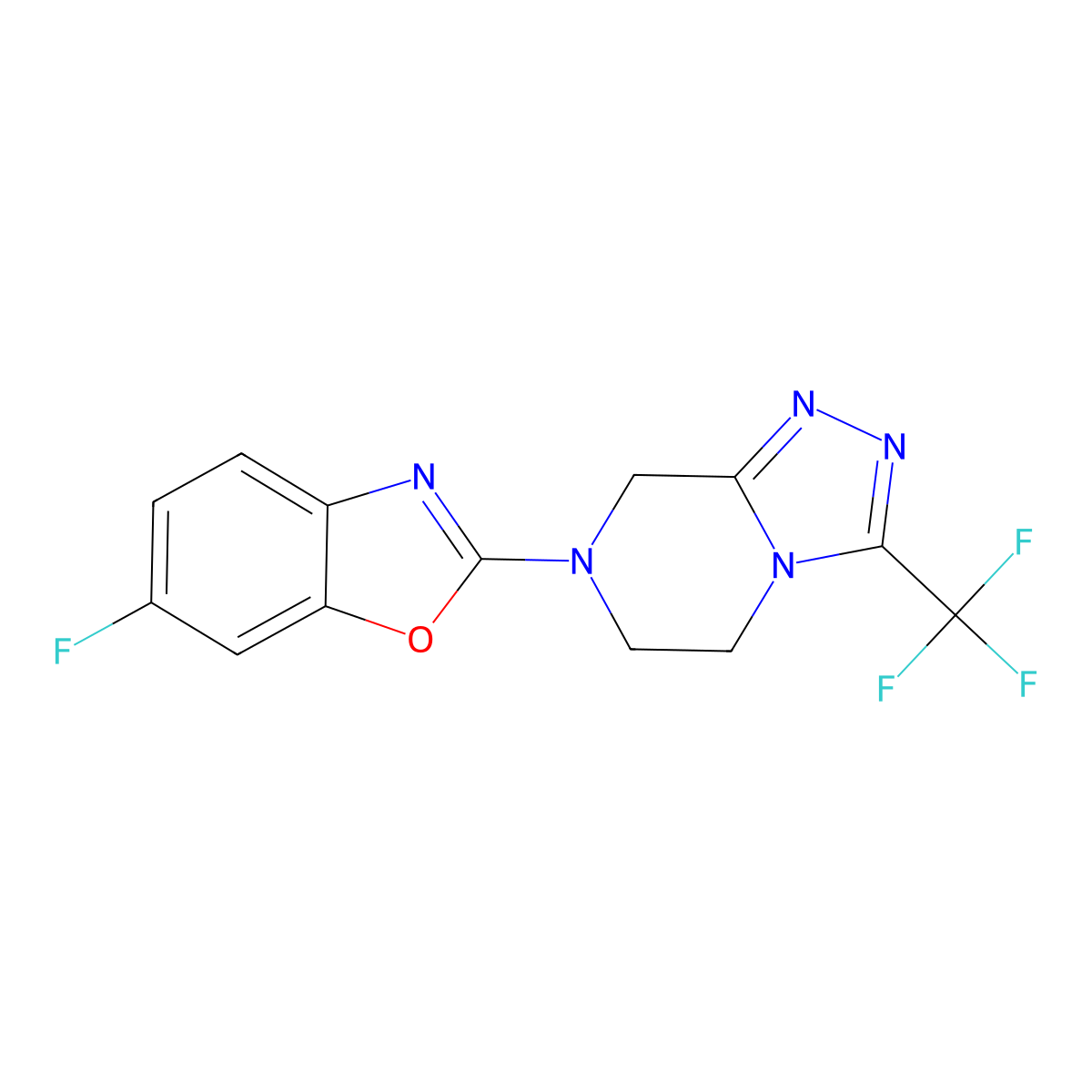 6-fluoro-2-[3-(trifluoromethyl)-5H,6H,7H,8H-[1,2,4]triazolo[4,3-a]pyrazin-7-yl]-1,3-benzoxazole molecular structure, CAS 2741948-06-9