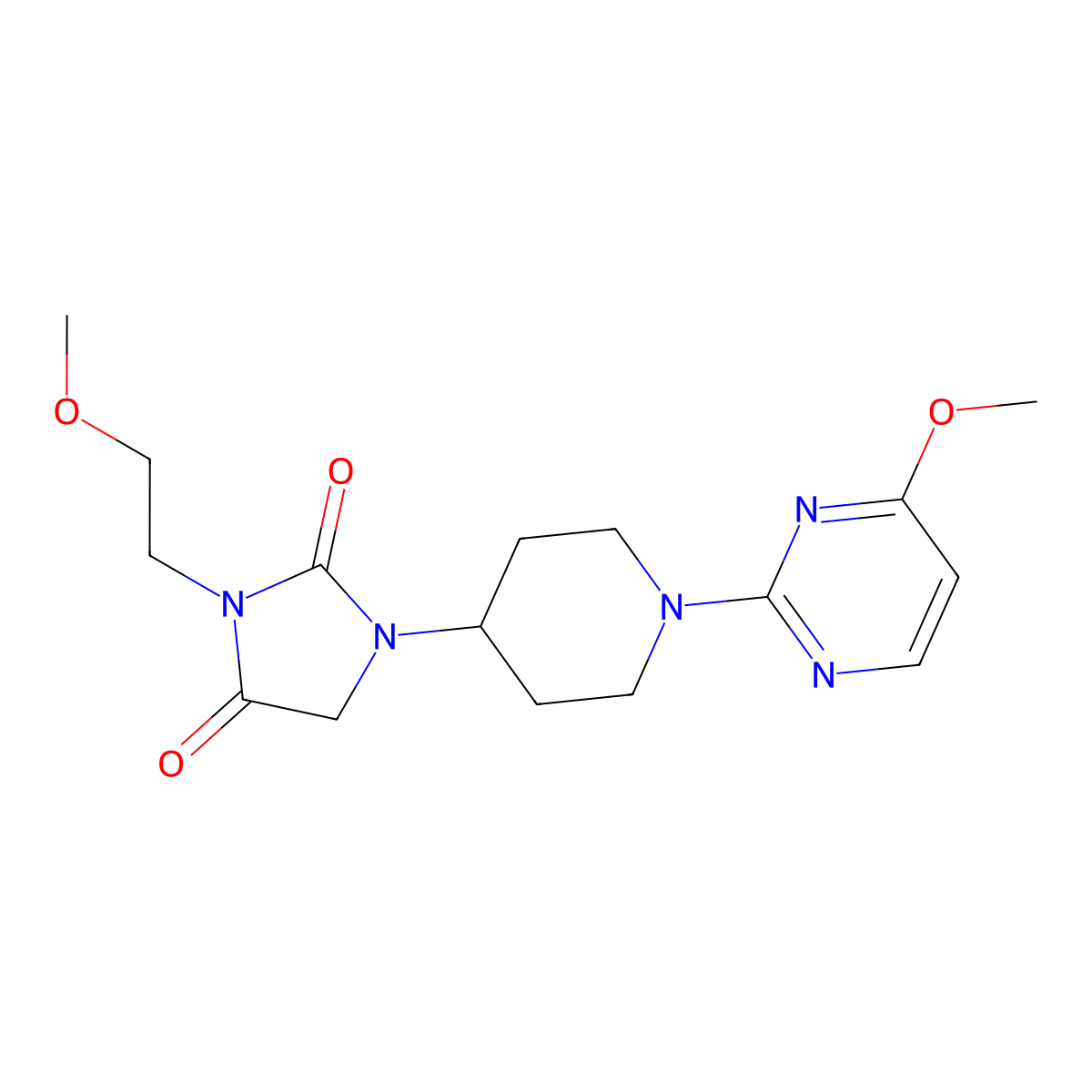 3-(2-Methoxyethyl)-1-[1-(4-methoxypyrimidin-2-yl)piperidin-4-yl]imidazolidine-2,4-dione molecular structure, CAS 2741948-07-0
