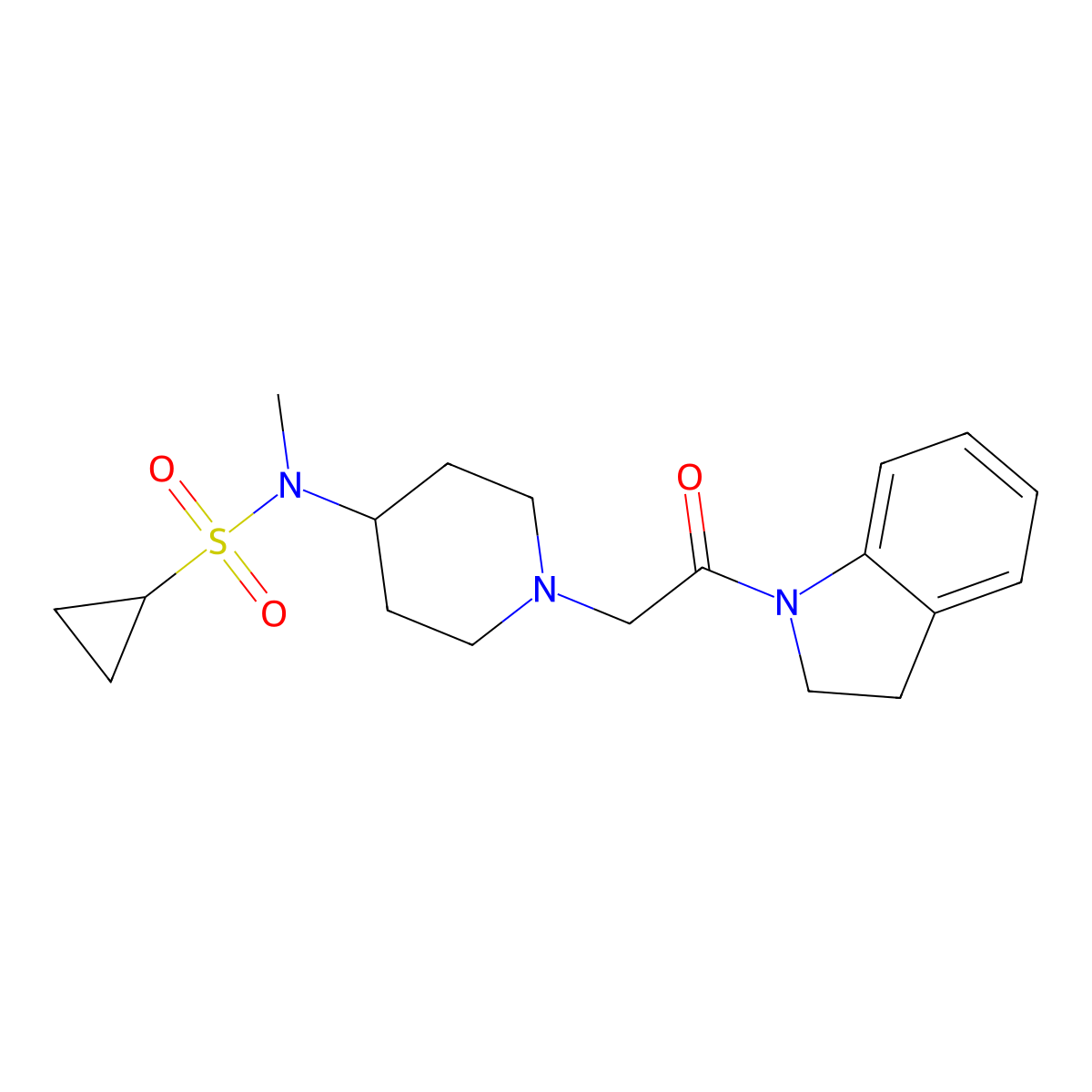 N-{1-[2-(2,3-dihydro-1H-indol-1-yl)-2-oxoethyl]piperidin-4-yl}-N-methylcyclopropanesulfonamide molecular structure, CAS 2741948-10-5