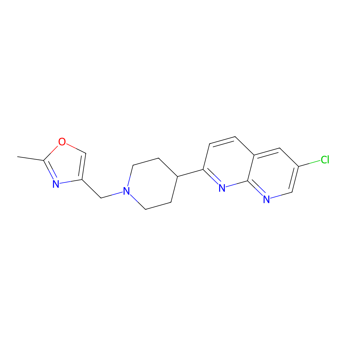 6-Chloro-2-{1-[(2-methyl-1,3-oxazol-4-yl)methyl]piperidin-4-yl}-1,8-naphthyridine molecular structure, CAS 2741948-22-9