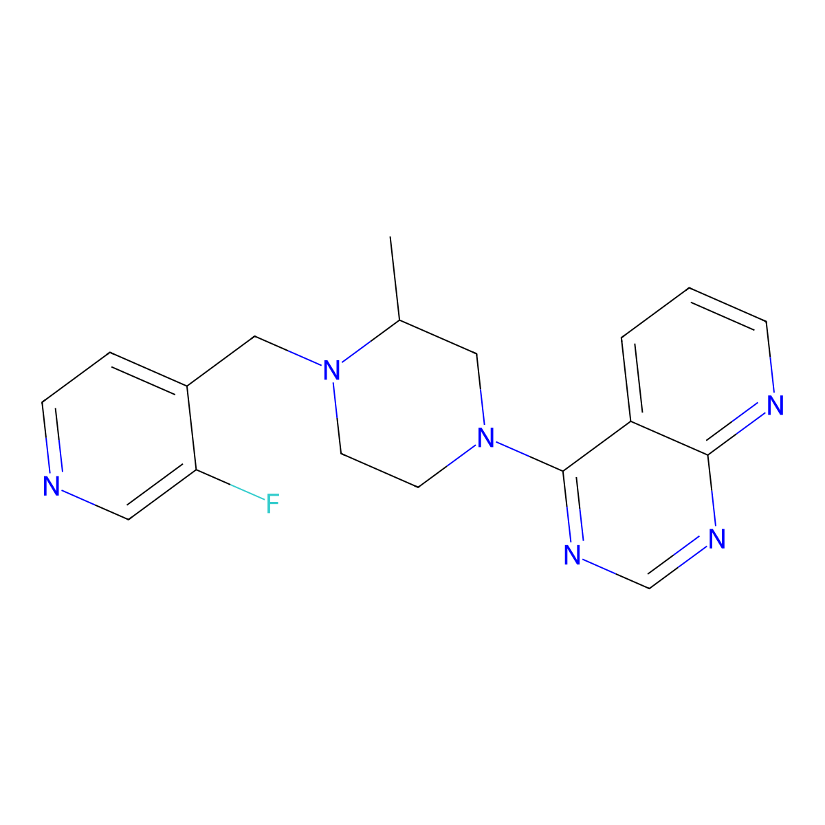 1-[(3-Fluoropyridin-4-yl)methyl]-2-methyl-4-{pyrido[2,3-d]pyrimidin-4-yl}piperazine molecular structure, CAS 2741948-24-1