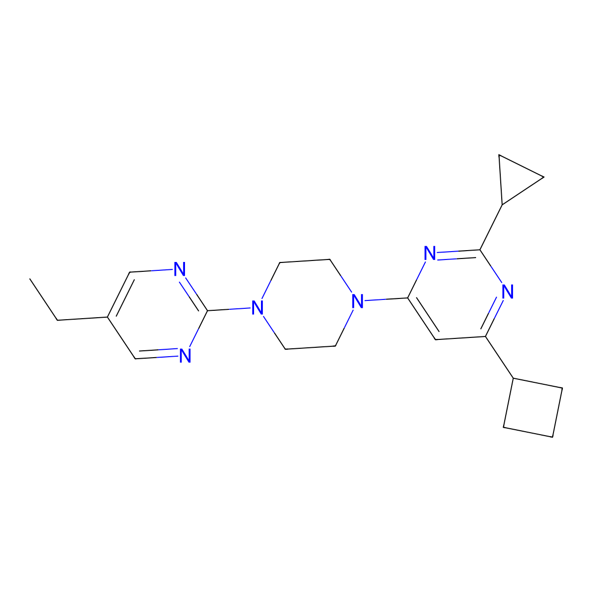 4-Cyclobutyl-2-cyclopropyl-6-[4-(5-ethylpyrimidin-2-yl)piperazin-1-yl]pyrimidine molecular structure, CAS 2741948-25-2