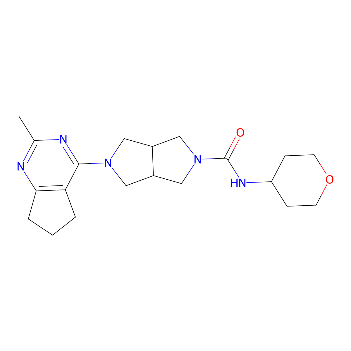 5-{2-methyl-5H,6H,7H-cyclopenta[d]pyrimidin-4-yl}-N-(oxan-4-yl)-octahydropyrrolo[3,4-c]pyrrole-2-carboxamide molecular structure, CAS 2741948-26-3