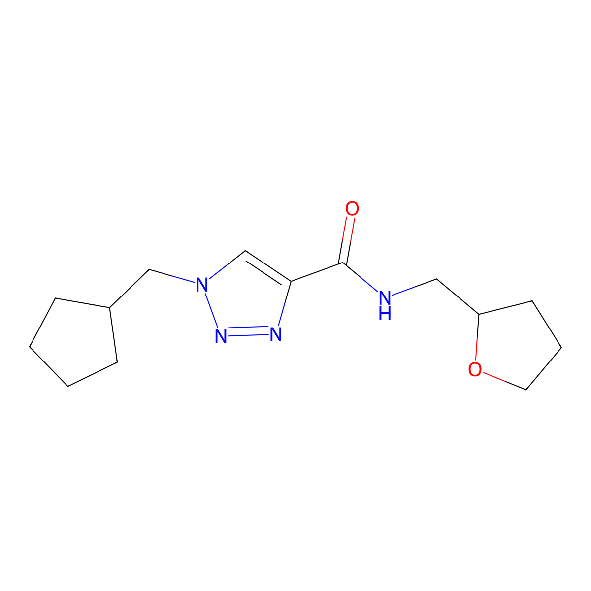 1-(cyclopentylmethyl)-N-[(oxolan-2-yl)methyl]-1H-1,2,3-triazole-4-carboxamide molecular structure, CAS 2741948-28-5