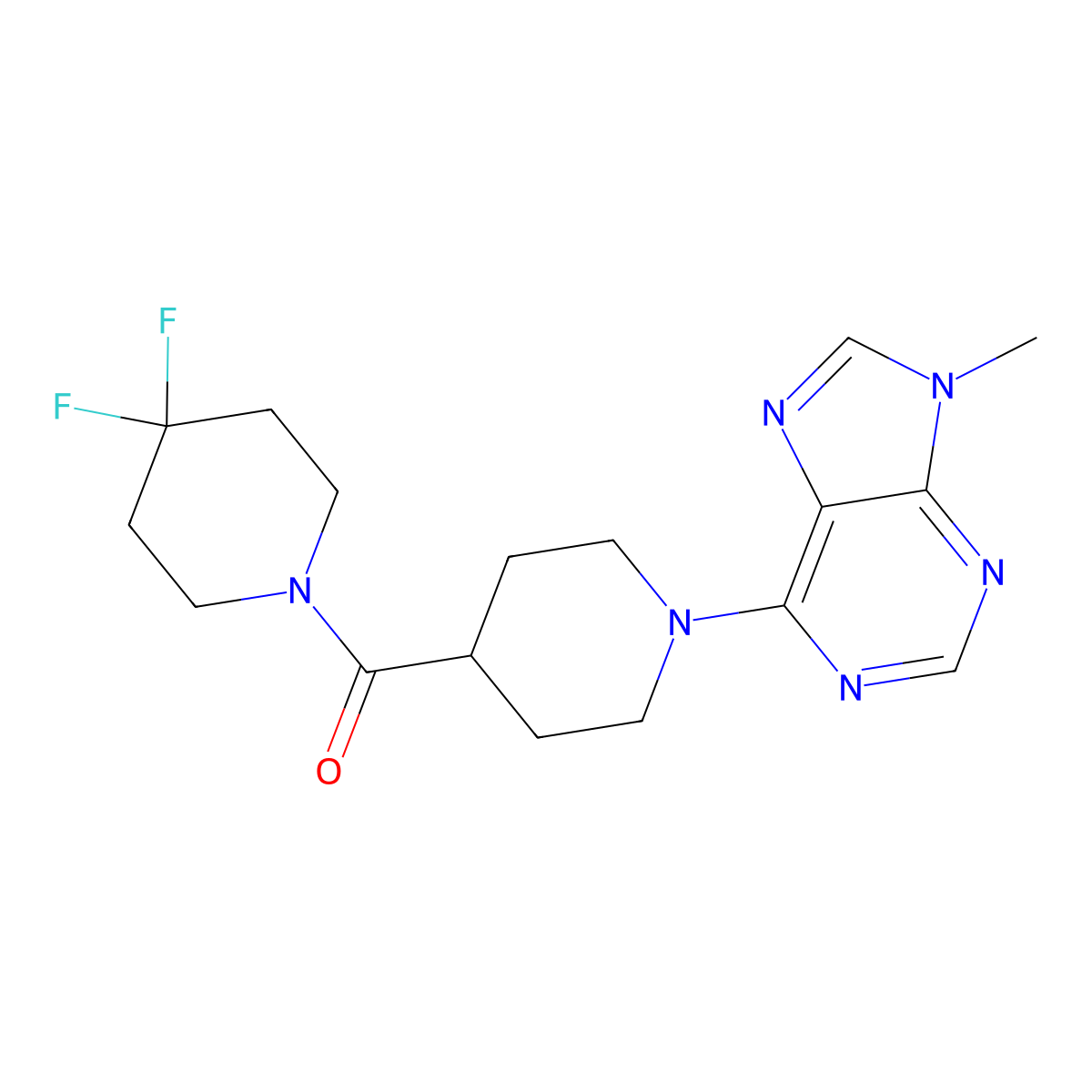 6-[4-(4,4-difluoropiperidine-1-carbonyl)piperidin-1-yl]-9-methyl-9H-purine molecular structure, CAS 2741948-29-6