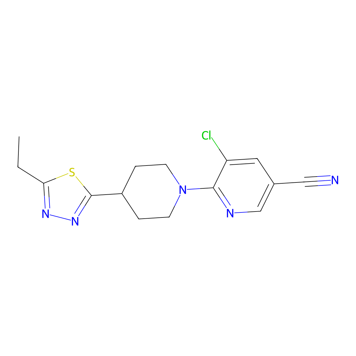 5-Chloro-6-[4-(5-ethyl-1,3,4-thiadiazol-2-yl)piperidin-1-yl]pyridine-3-carbonitrile molecular structure, CAS 2741948-31-0