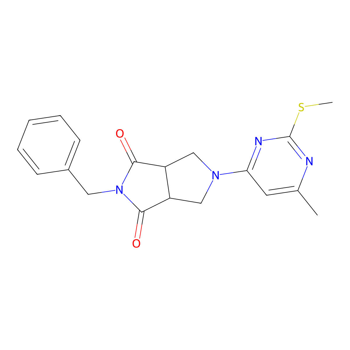2-Benzyl-5-[6-methyl-2-(methylsulfanyl)pyrimidin-4-yl]-octahydropyrrolo[3,4-c]pyrrole-1,3-dione molecular structure, CAS 2741948-42-3