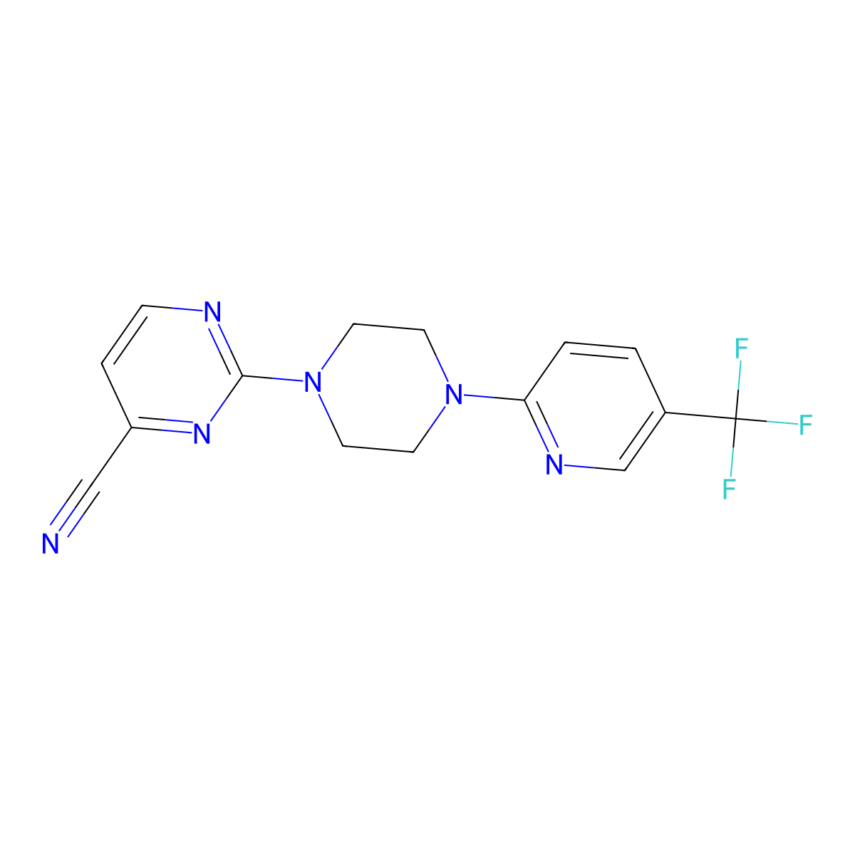 2-{4-[5-(Trifluoromethyl)pyridin-2-yl]piperazin-1-yl}pyrimidine-4-carbonitrile molecular structure, CAS 2741948-44-5