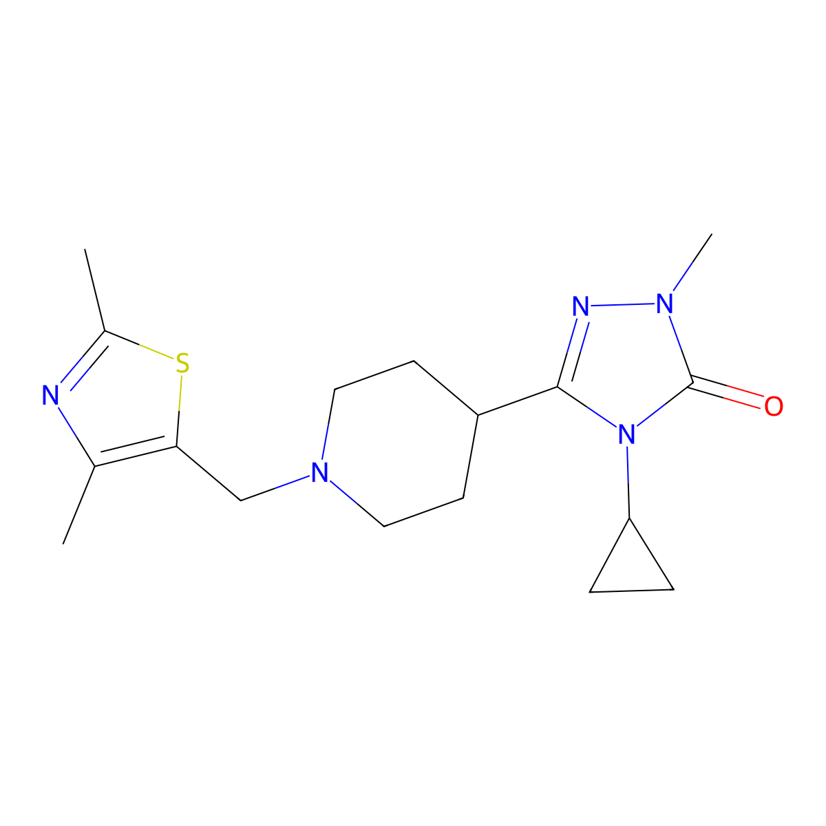 4-cyclopropyl-3-{1-[(2,4-dimethyl-1,3-thiazol-5-yl)methyl]piperidin-4-yl}-1-methyl-4,5-dihydro-1H-1,2,4-triazol-5-one molecular structure, CAS 2741948-46-7