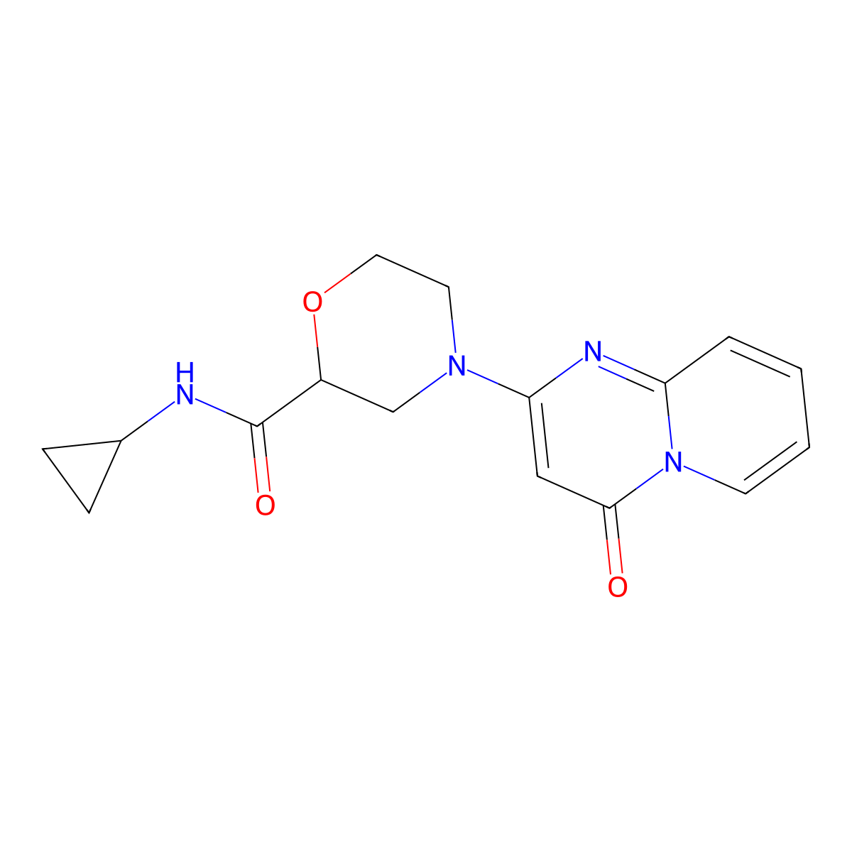 N-cyclopropyl-4-{4-oxo-4H-pyrido[1,2-a]pyrimidin-2-yl}morpholine-2-carboxamide molecular structure, CAS 2741948-50-3