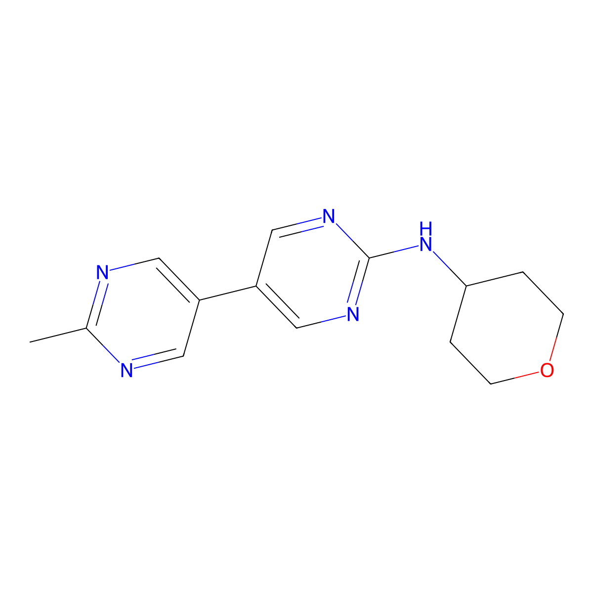 2'-methyl-N-(oxan-4-yl)-[5,5'-bipyrimidin]-2-amine molecular structure, CAS 2741948-53-6