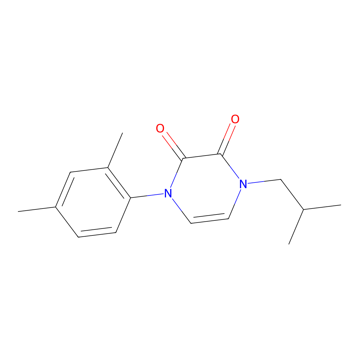 1-(2,4-Dimethylphenyl)-4-(2-methylpropyl)-1,2,3,4-tetrahydropyrazine-2,3-dione molecular structure, CAS 2741948-54-7