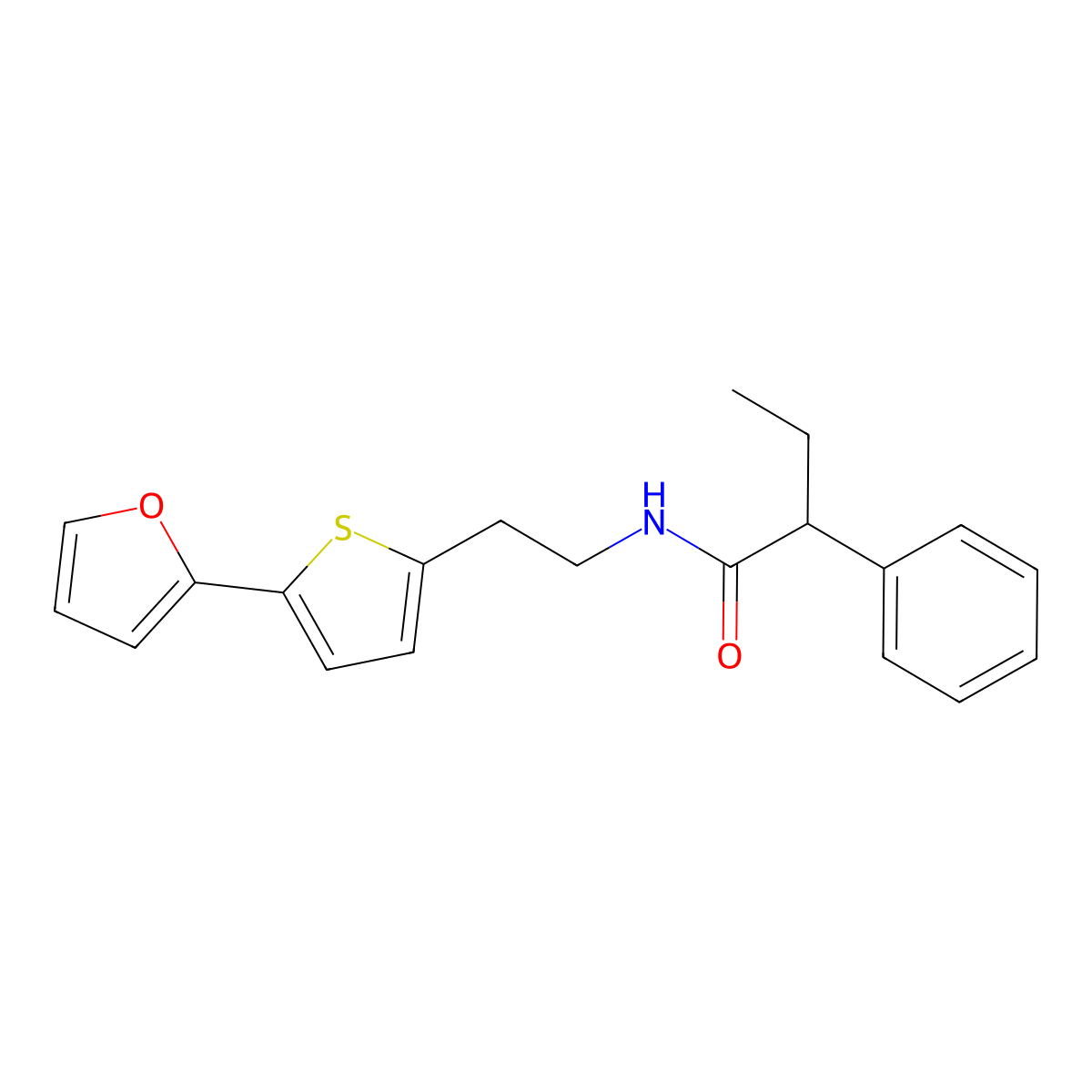 N-{2-[5-(furan-2-yl)thiophen-2-yl]ethyl}-2-phenylbutanamide molecular structure, CAS 2741948-55-8