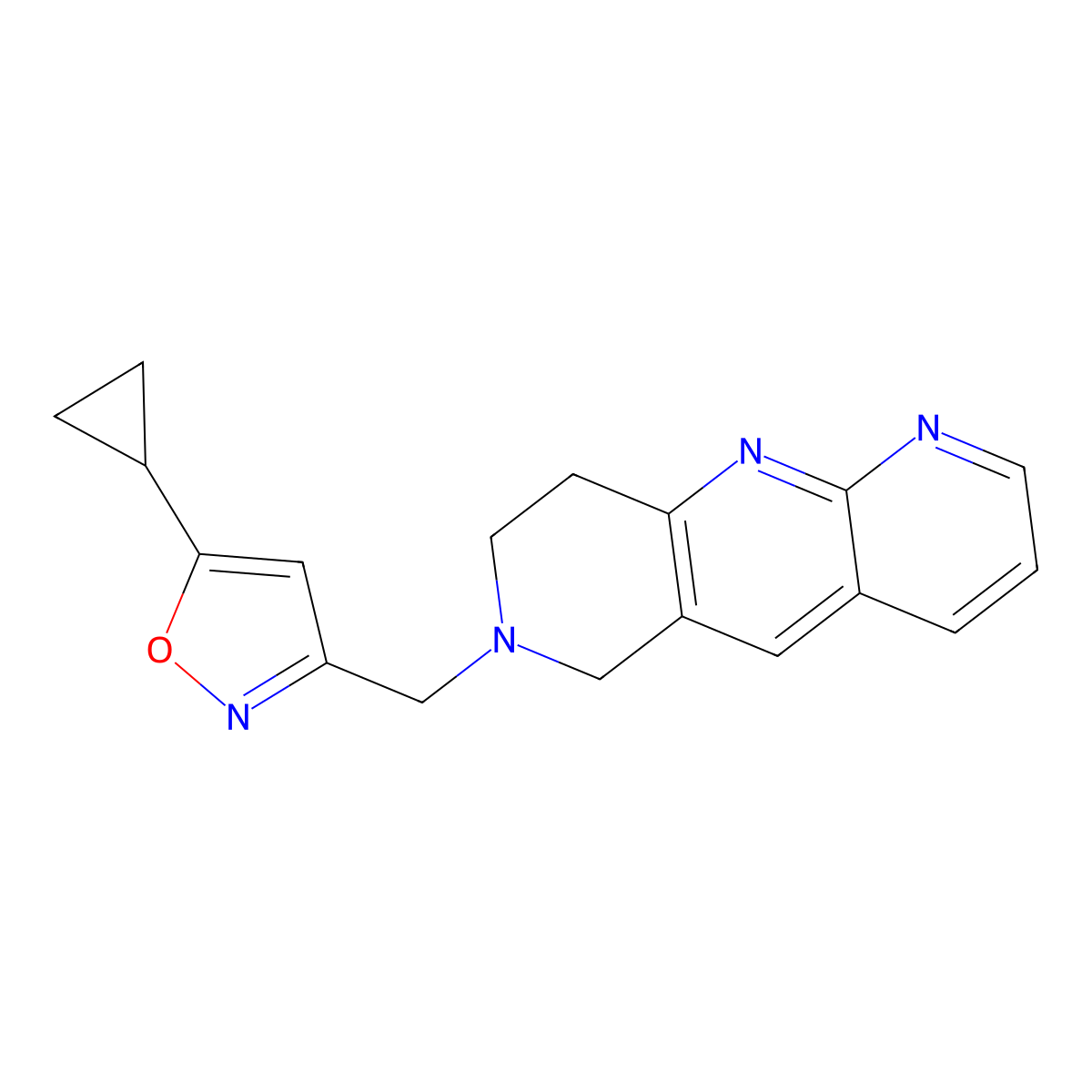 5-cyclopropyl-3-({6H,7H,8H,9H-pyrido[2,3-b]1,6-naphthyridin-7-yl}methyl)-1,2-oxazole molecular structure, CAS 2741948-56-9