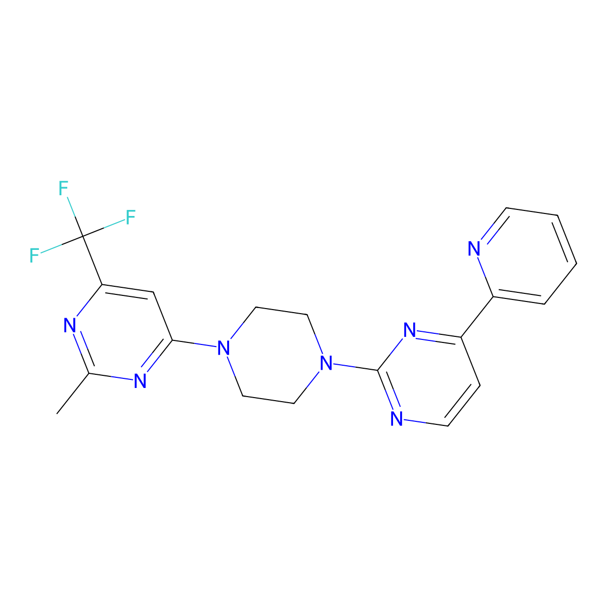 2-Methyl-4-{4-[4-(pyridin-2-yl)pyrimidin-2-yl]piperazin-1-yl}-6-(trifluoromethyl)pyrimidine molecular structure, CAS 2741948-62-7