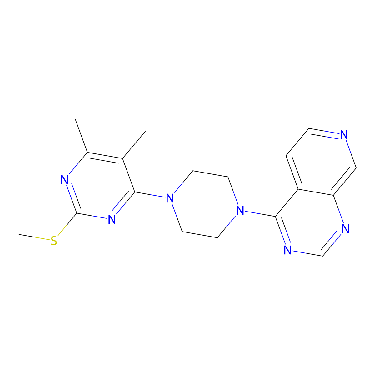 4,5-Dimethyl-2-(methylsulfanyl)-6-(4-{pyrido[3,4-d]pyrimidin-4-yl}piperazin-1-yl)pyrimidine molecular structure, CAS 2741948-64-9